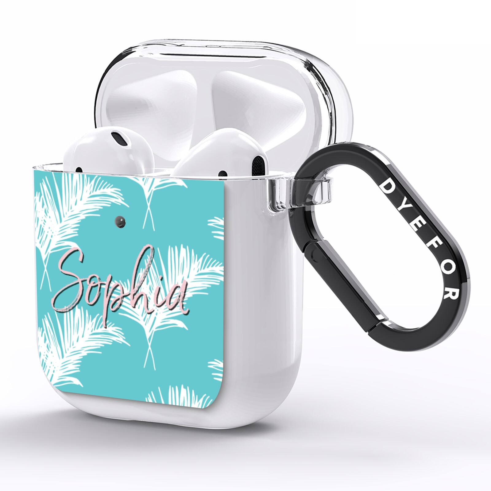 Personalised Blue White Tropical Foliage AirPods Clear Case Side Image