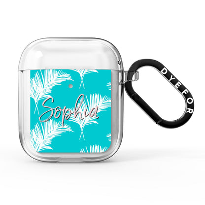 Personalised Blue White Tropical Foliage AirPods Clear Case