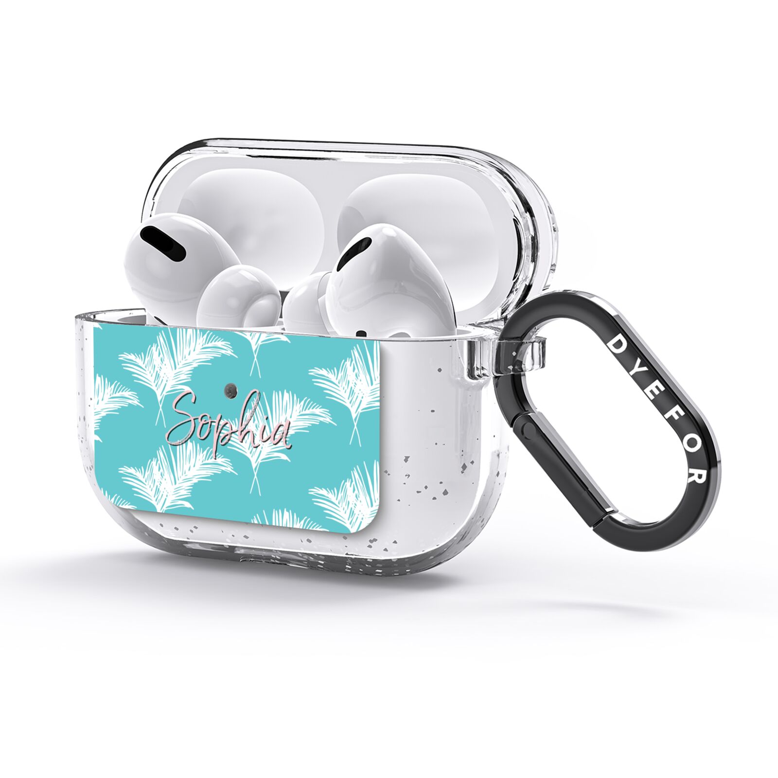 Personalised Blue White Tropical Foliage AirPods Glitter Case 3rd Gen Side Image