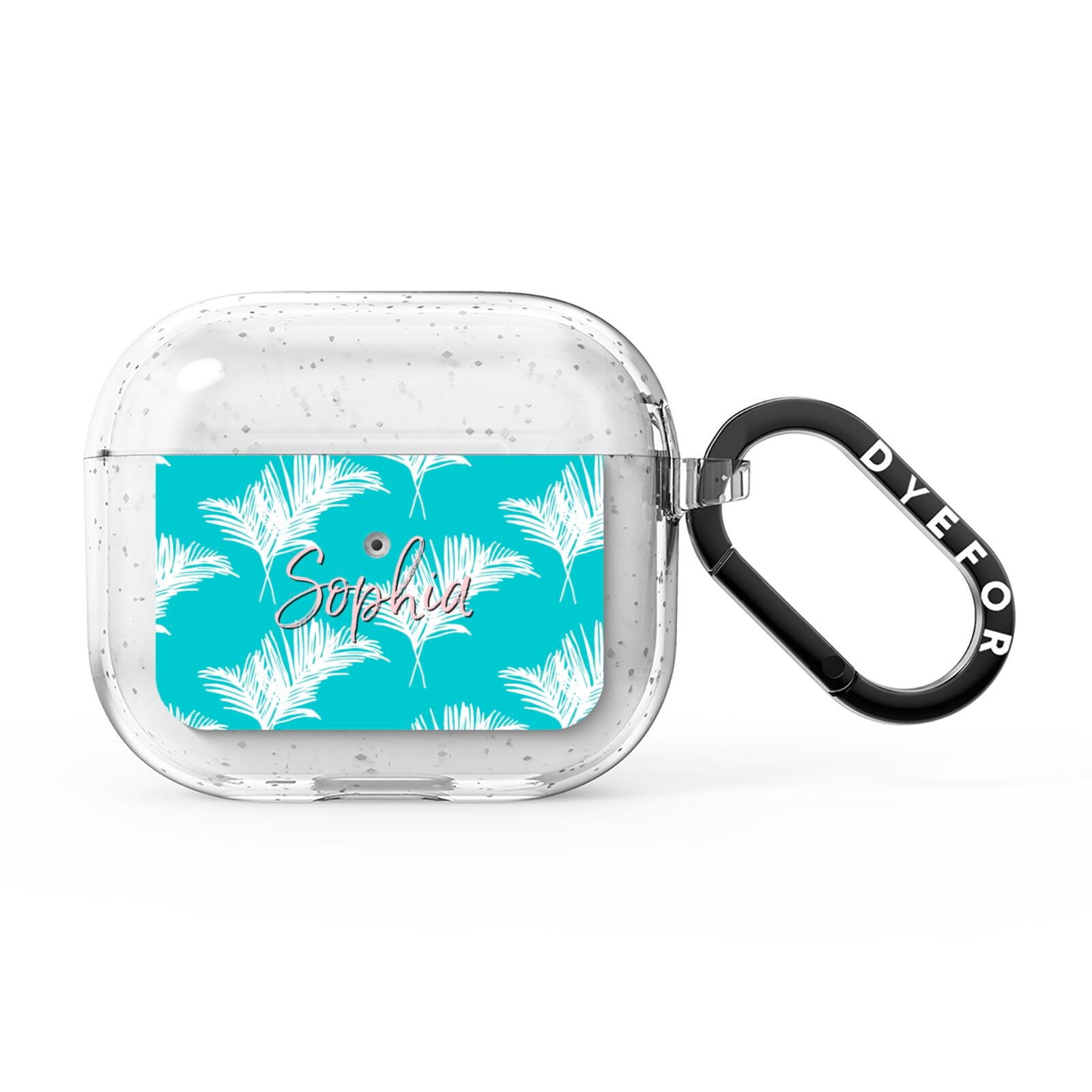 Personalised Blue White Tropical Foliage AirPods Glitter Case 3rd Gen