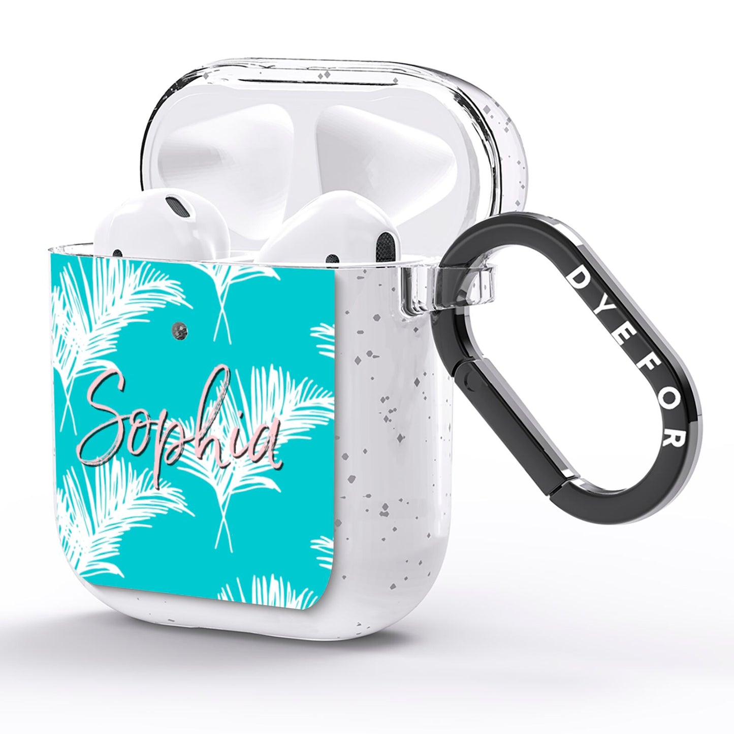 Personalised Blue White Tropical Foliage AirPods Glitter Case Side Image