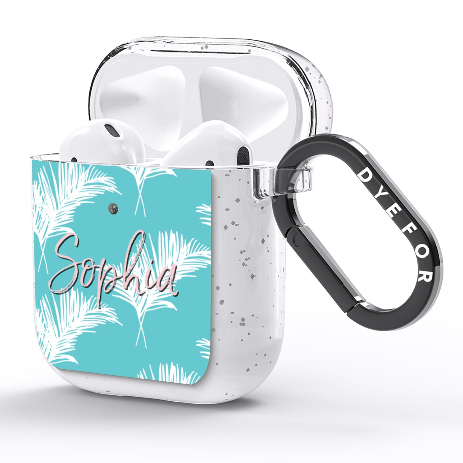 Personalised Blue White Tropical Foliage AirPods Glitter Case Side Image