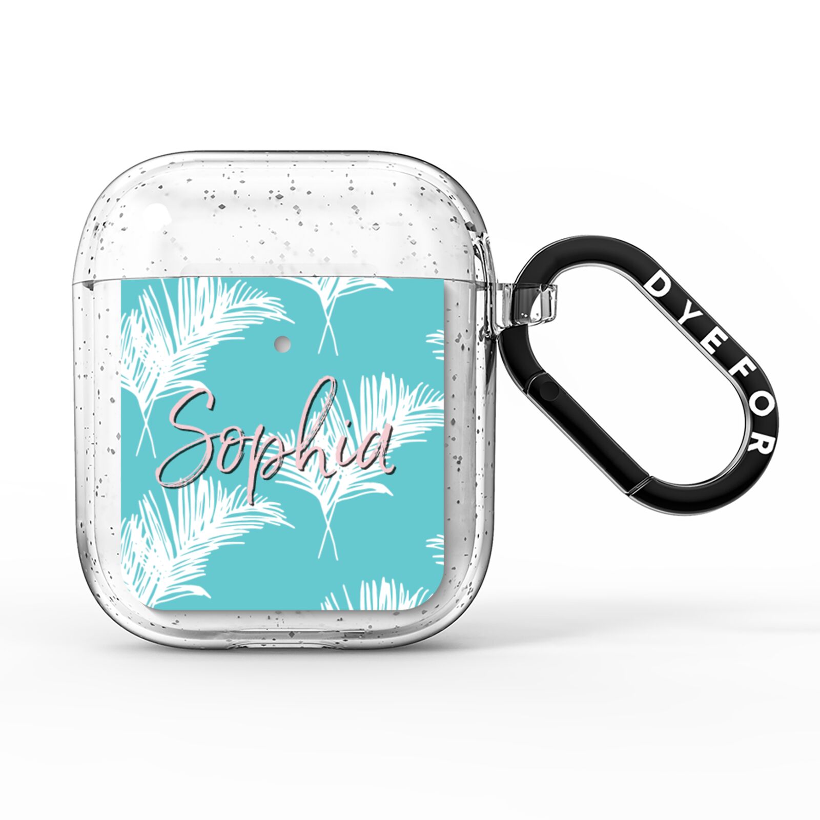 Personalised Blue White Tropical Foliage AirPods Glitter Case