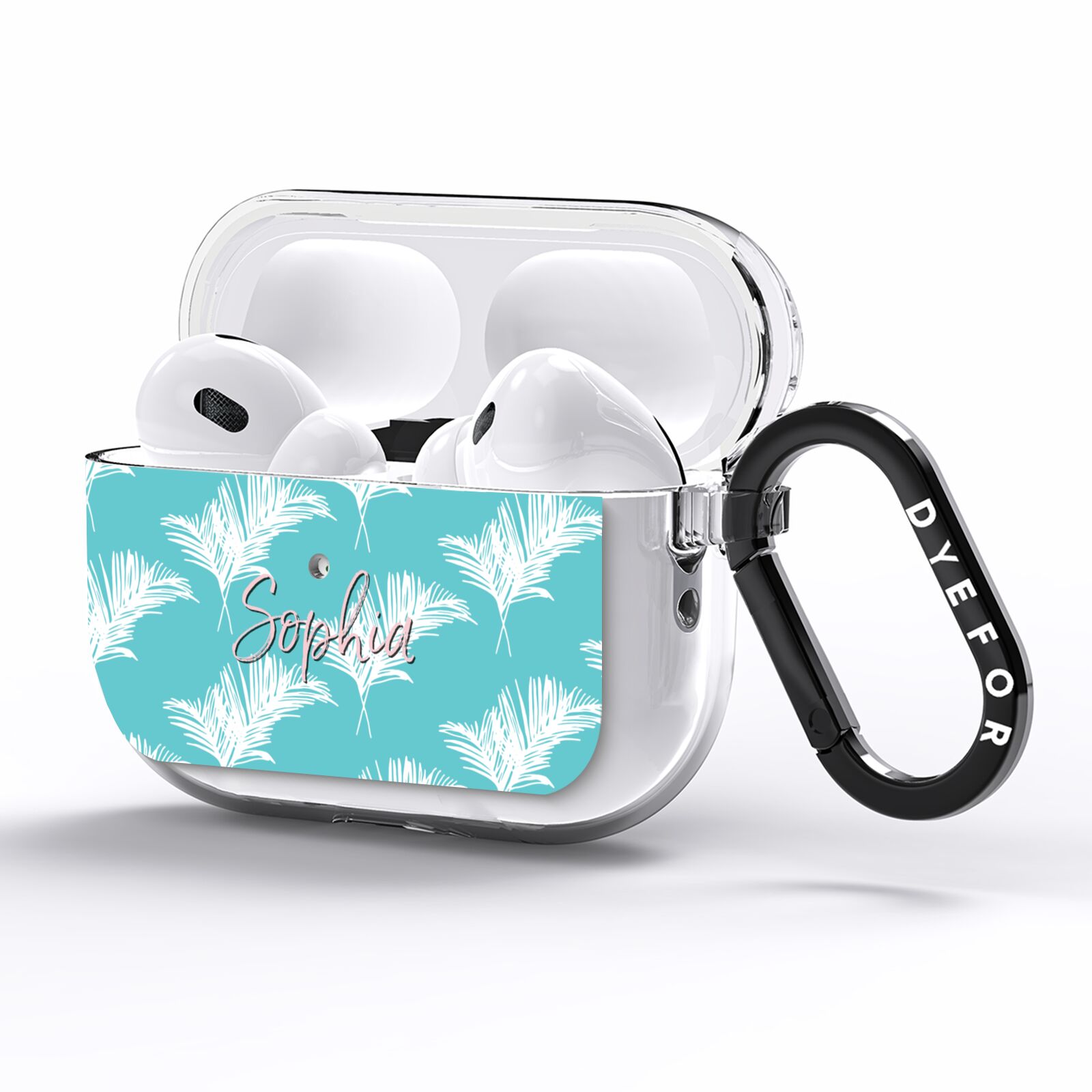 Personalised Blue White Tropical Foliage AirPods Pro Clear Case Side Image