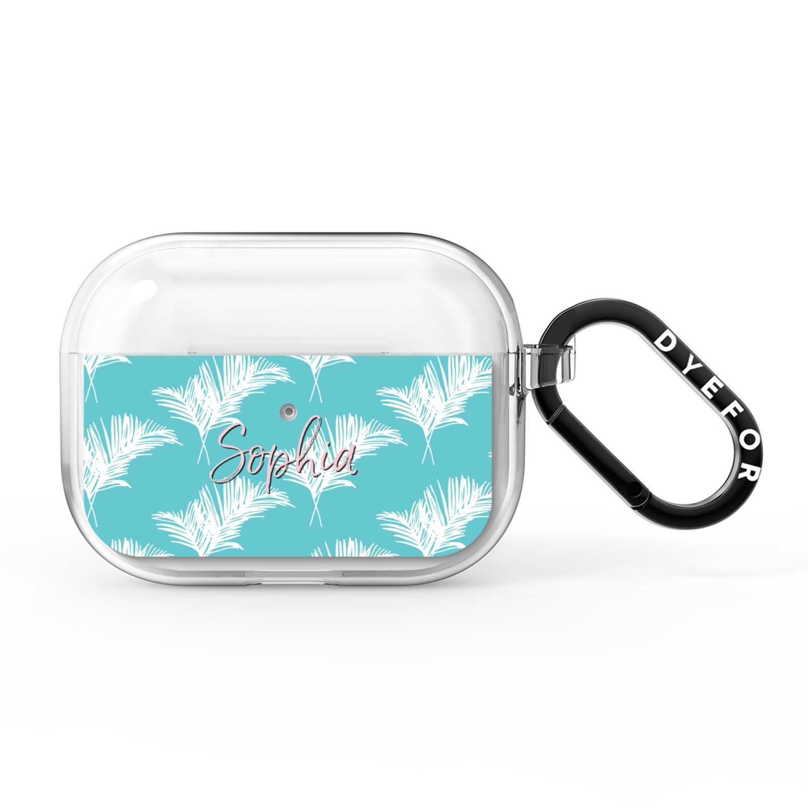 Personalised Blue White Tropical Foliage AirPods Pro Clear Case