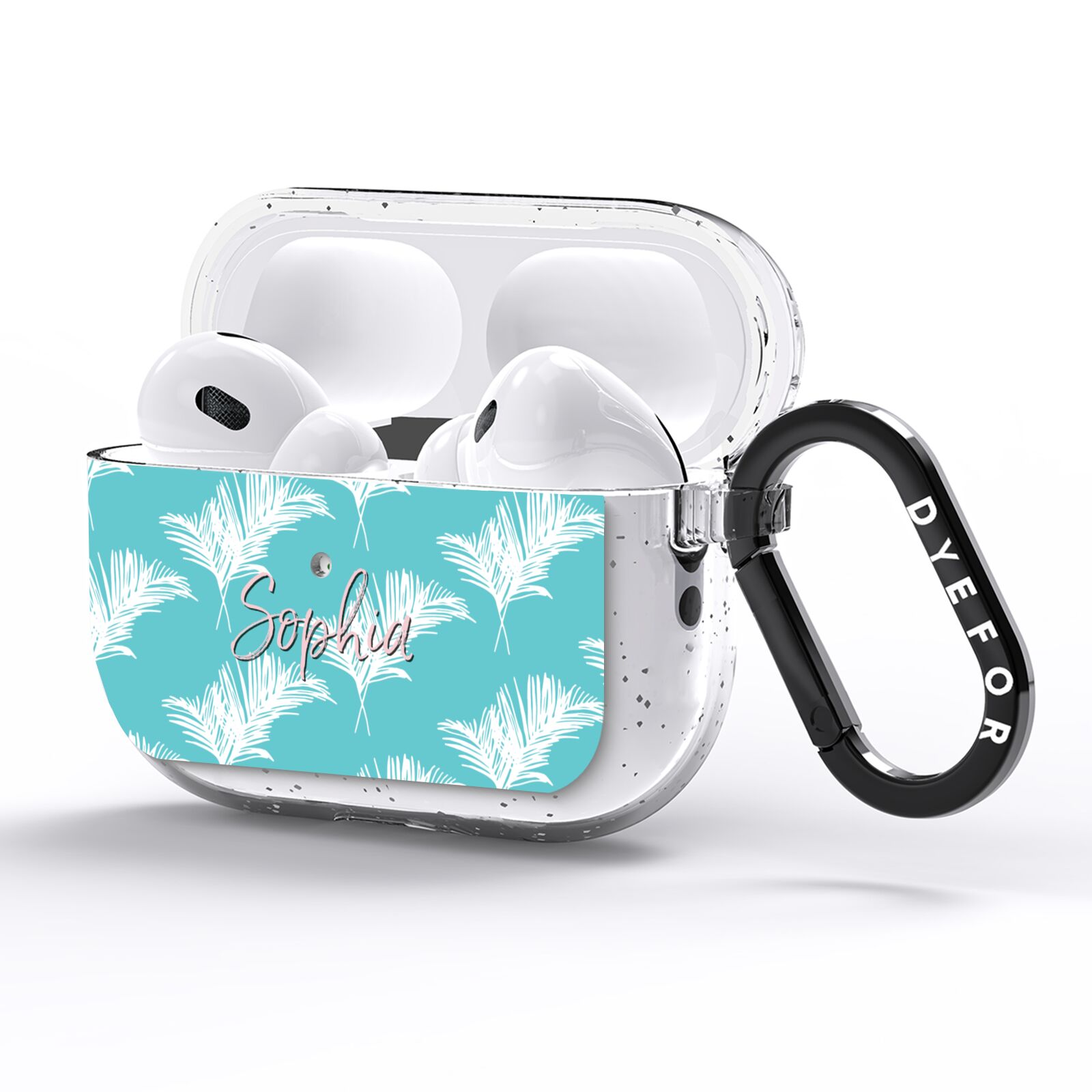 Personalised Blue White Tropical Foliage AirPods Pro Glitter Case Side Image