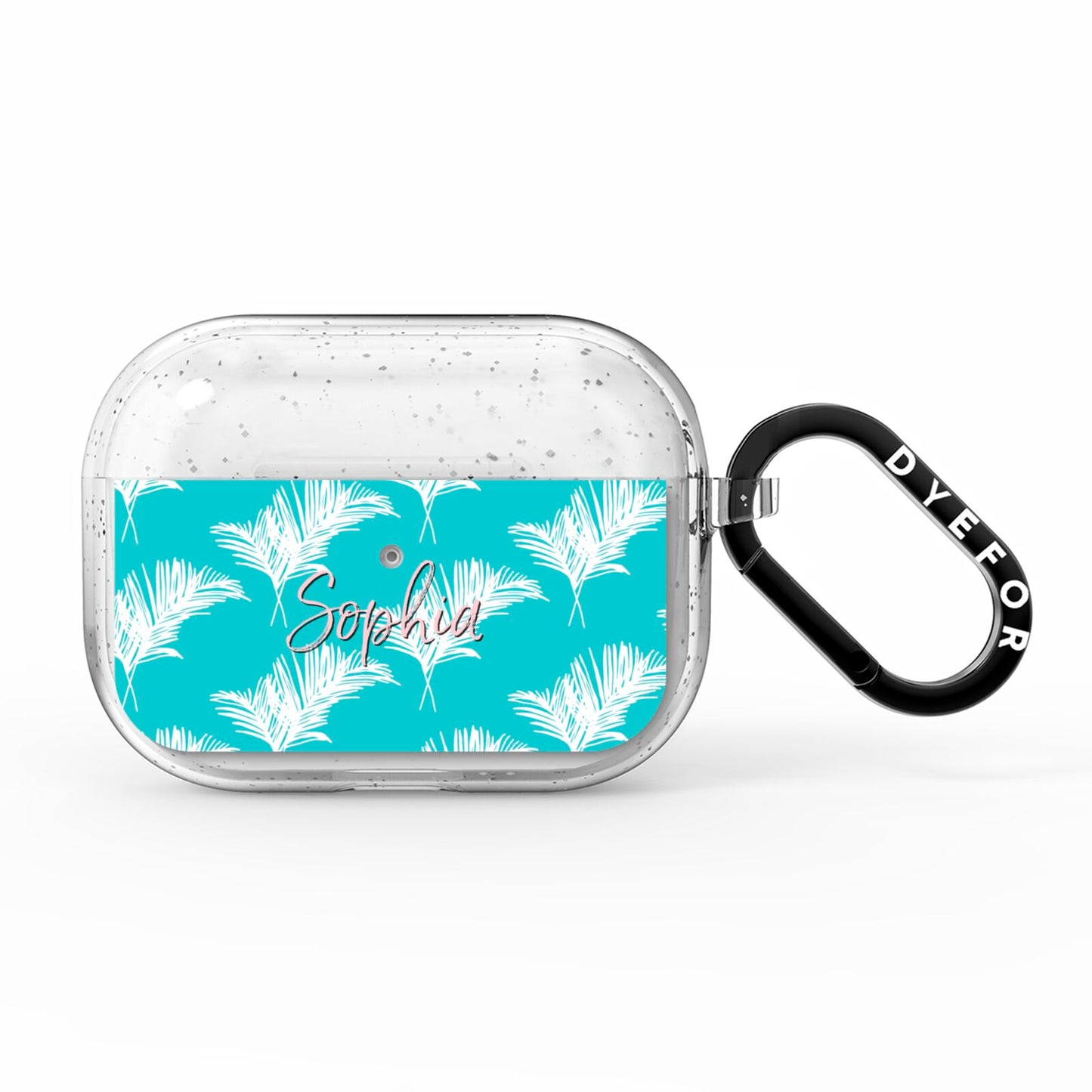 Personalised Blue White Tropical Foliage AirPods Pro Glitter Case