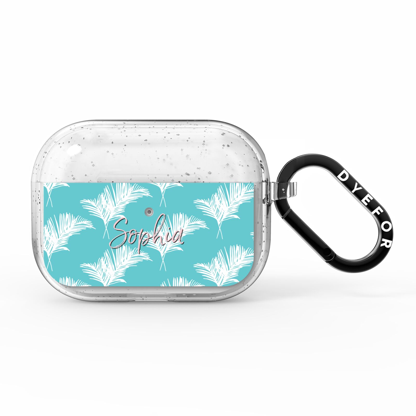 Personalised Blue White Tropical Foliage AirPods Pro Glitter Case