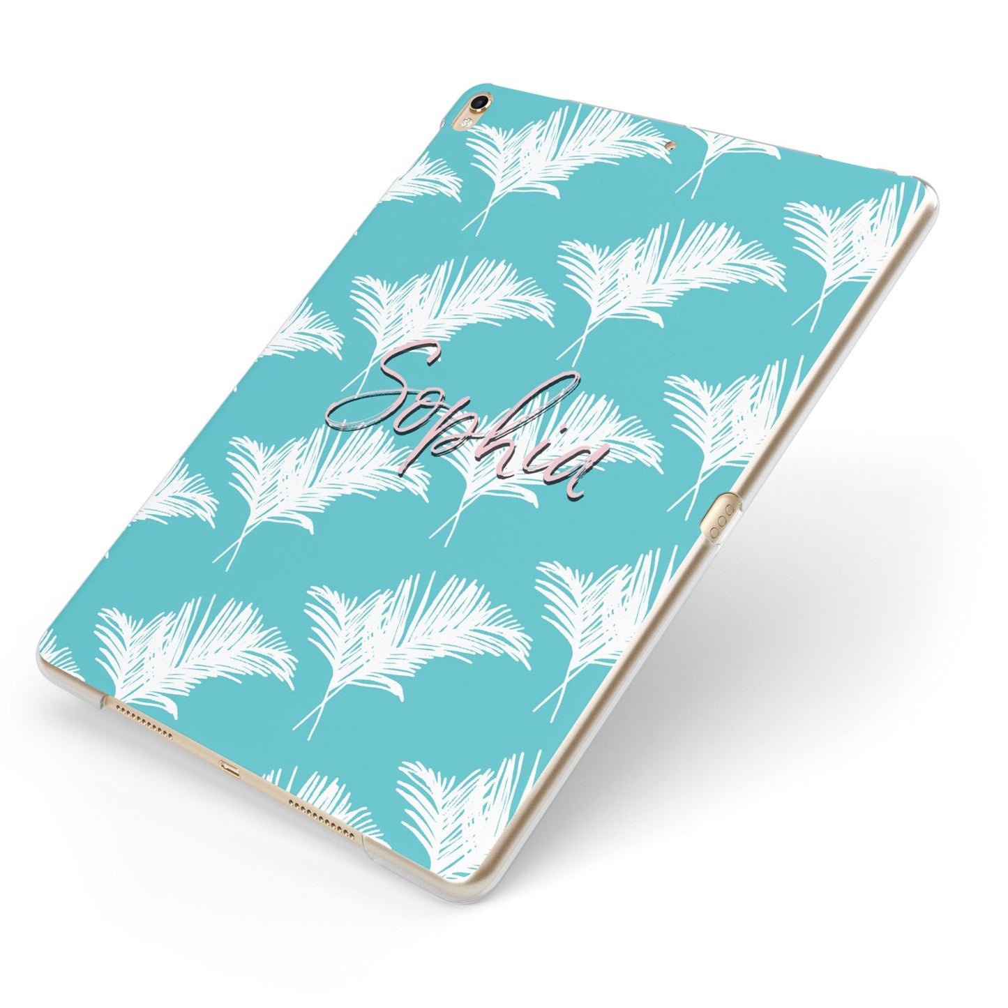 Personalised Blue White Tropical Foliage Apple iPad Case on Gold iPad Side View