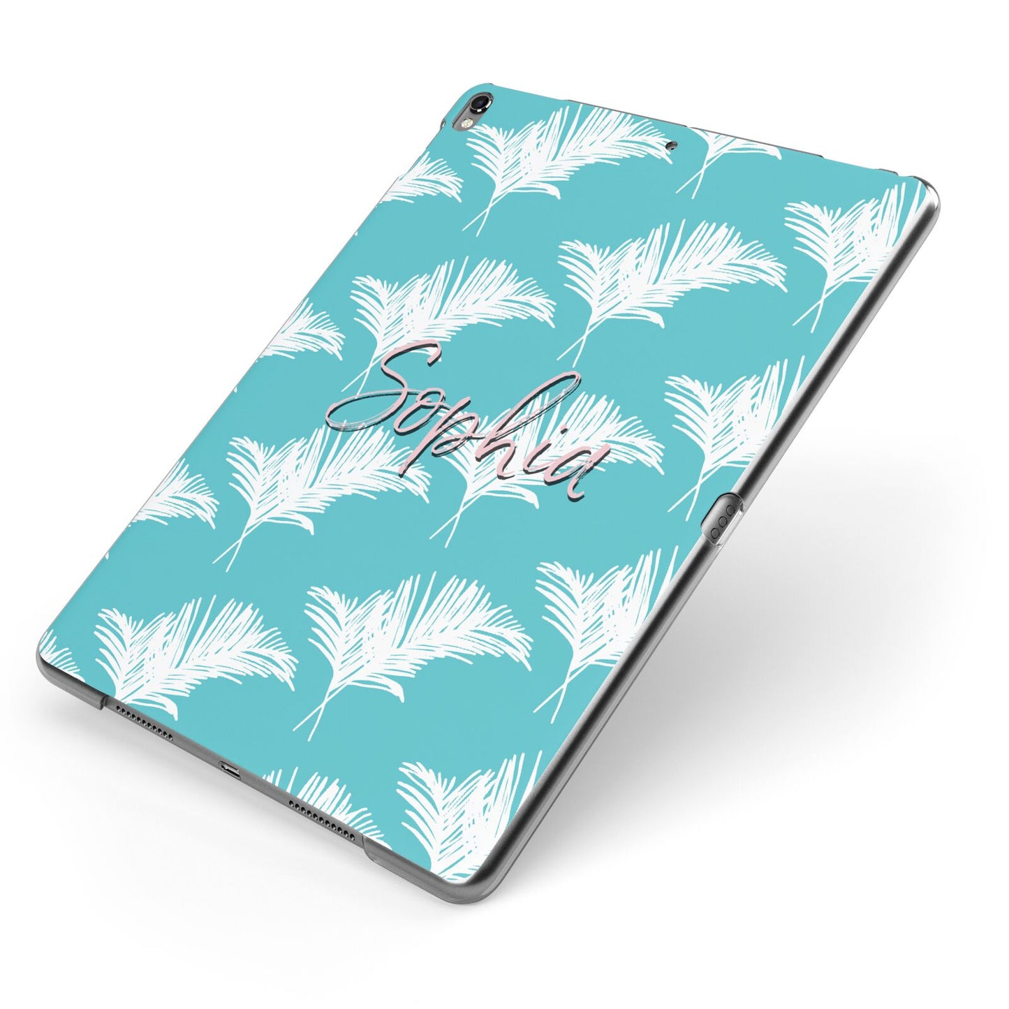 Personalised Blue White Tropical Foliage Apple iPad Case on Grey iPad Side View