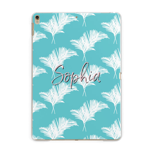 Personalised Blue White Tropical Foliage Apple iPad Gold Case