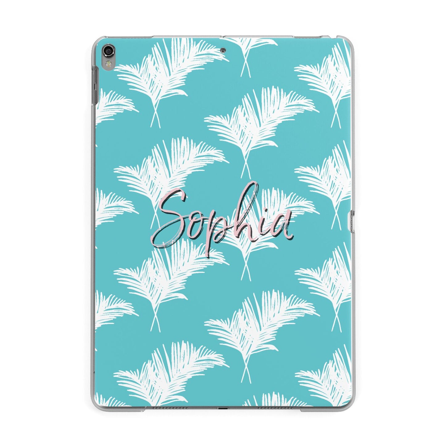 Personalised Blue White Tropical Foliage Apple iPad Grey Case