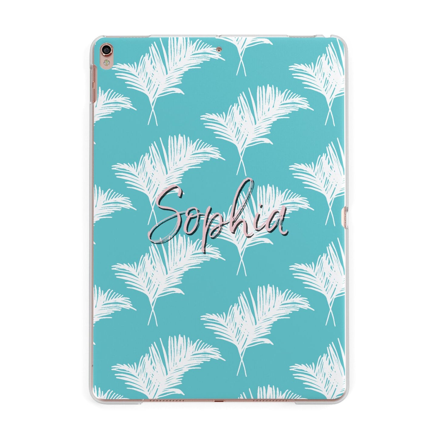 Personalised Blue White Tropical Foliage Apple iPad Rose Gold Case