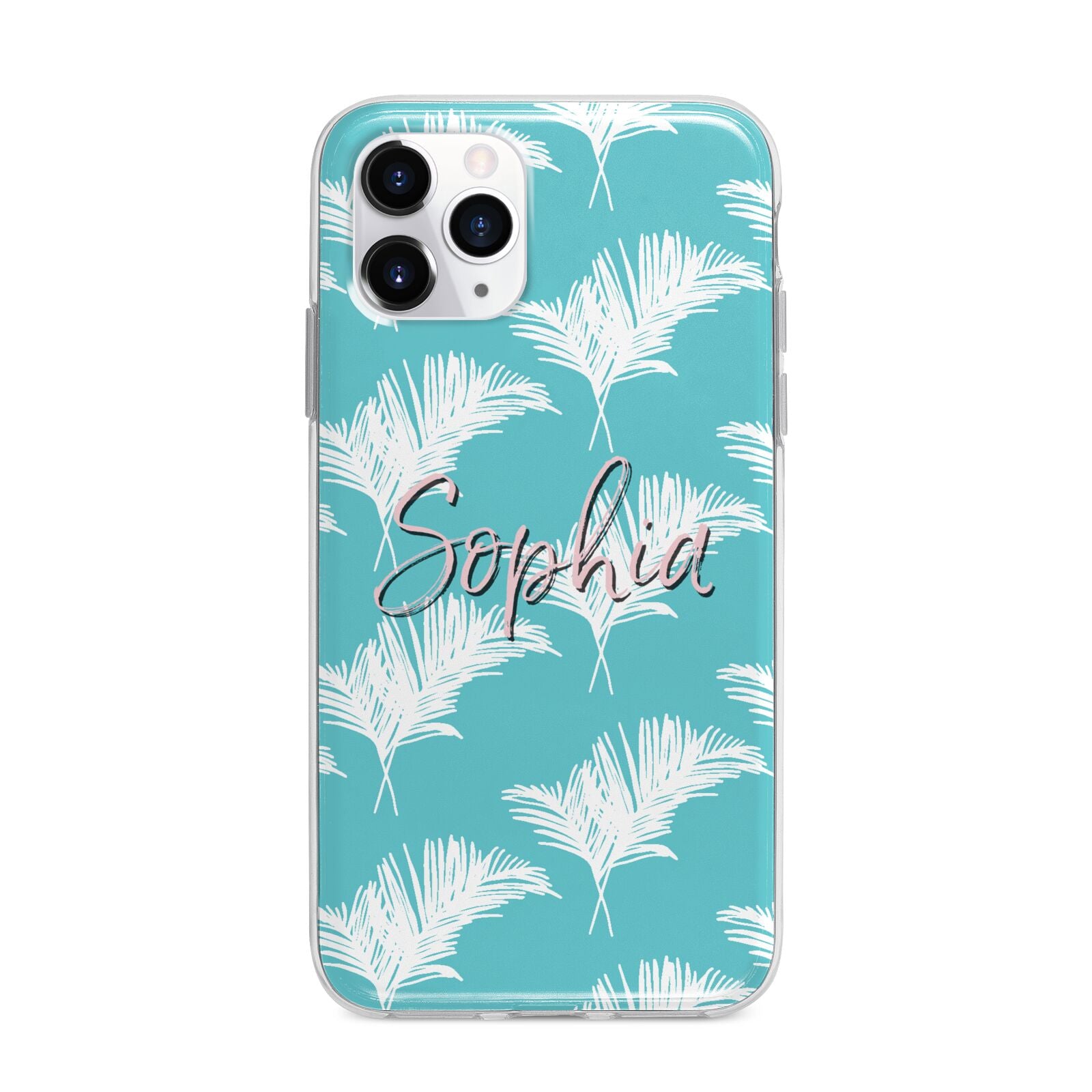 Personalised Blue White Tropical Foliage Apple iPhone 11 Pro Max in Silver with Bumper Case