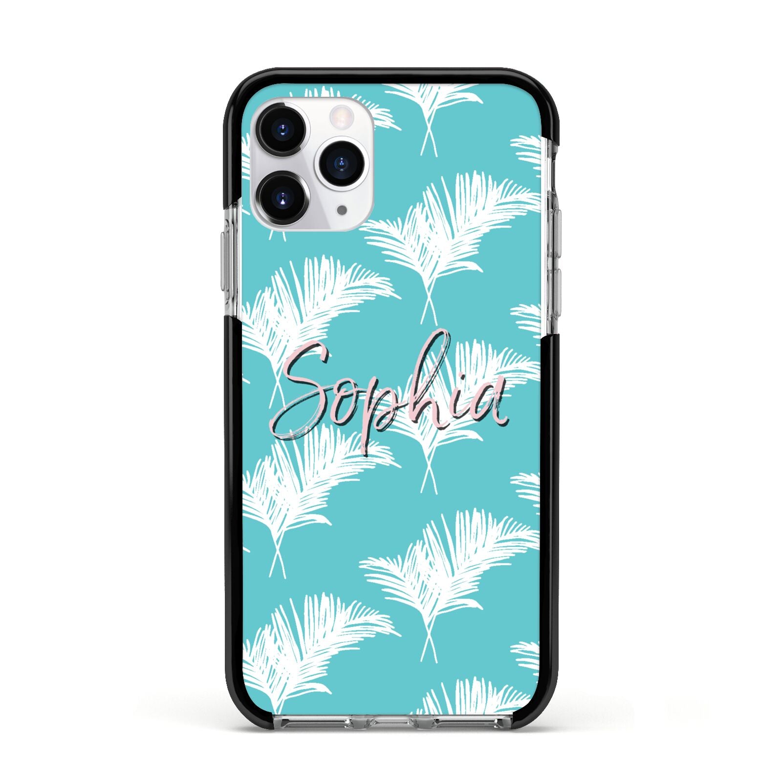 Personalised Blue White Tropical Foliage Apple iPhone 11 Pro in Silver with Black Impact Case