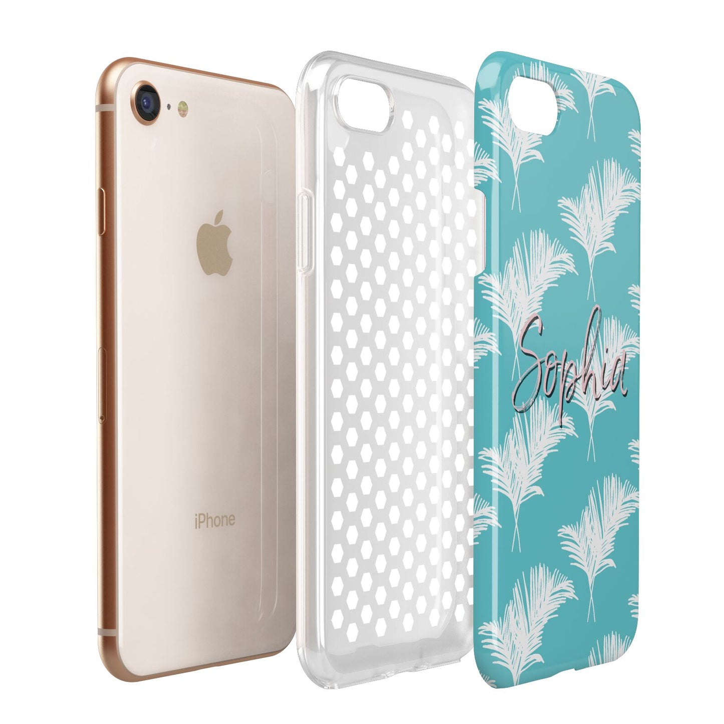 Personalised Blue White Tropical Foliage Apple iPhone 7 8 3D Tough Case Expanded View