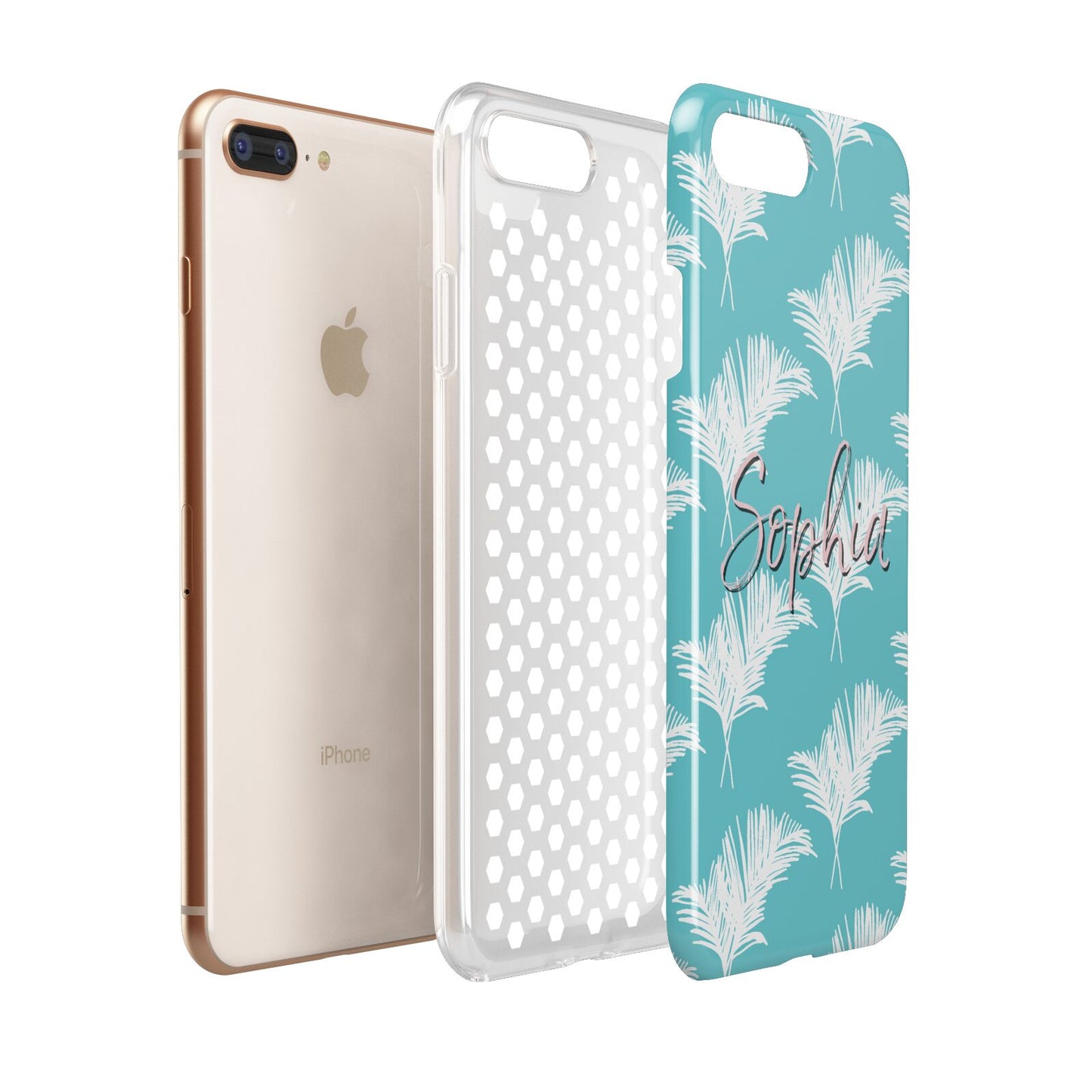 Personalised Blue White Tropical Foliage Apple iPhone 7 8 Plus 3D Tough Case Expanded View