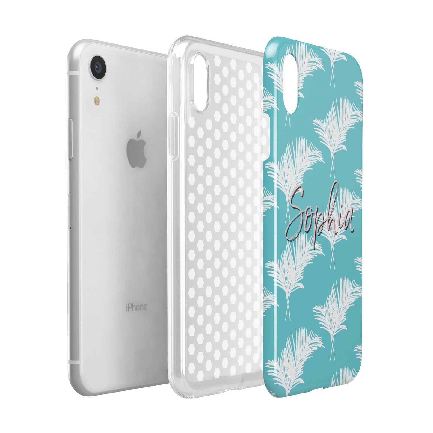 Personalised Blue White Tropical Foliage Apple iPhone XR White 3D Tough Case Expanded view