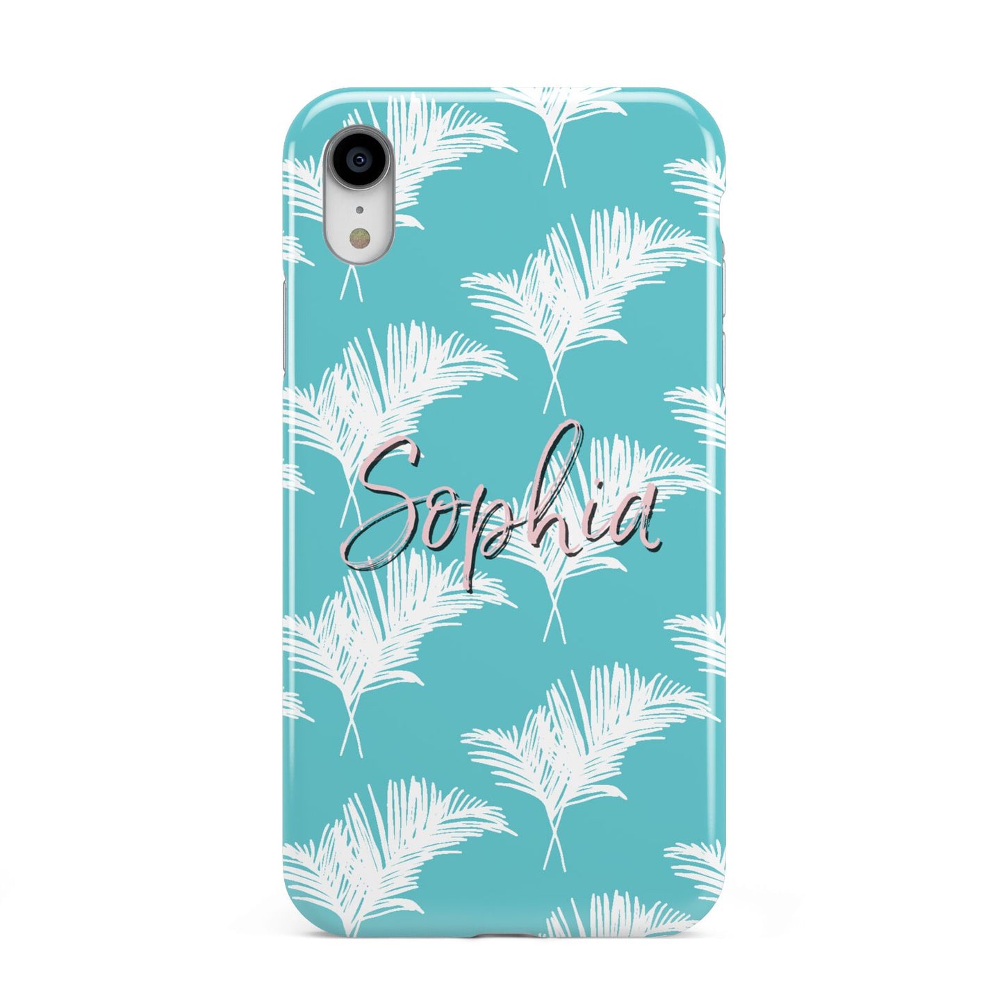 Personalised Blue White Tropical Foliage Apple iPhone XR White 3D Tough Case