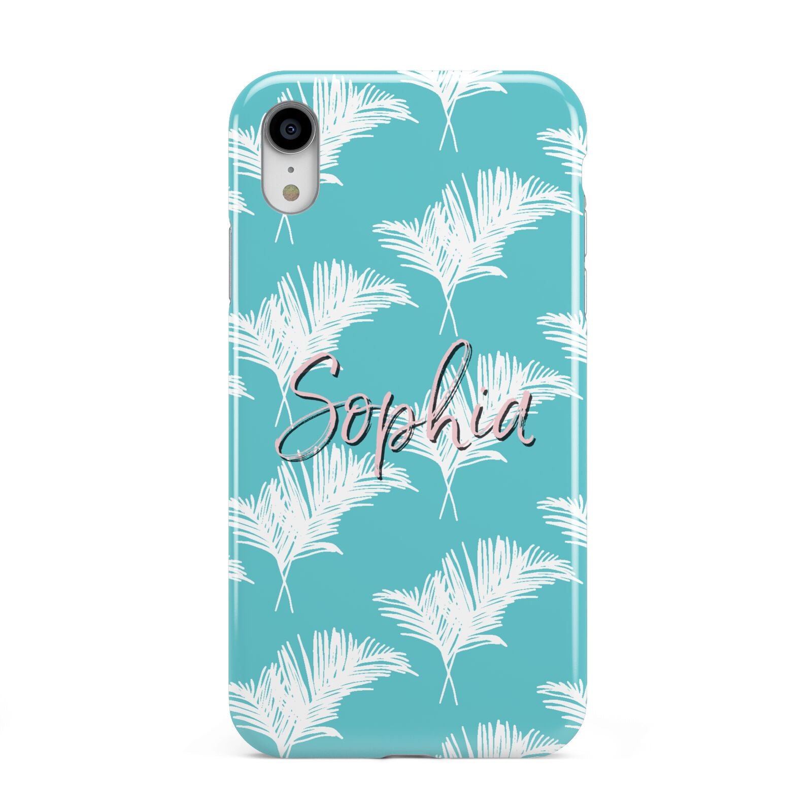 Personalised Blue White Tropical Foliage Apple iPhone XR White 3D Tough Case