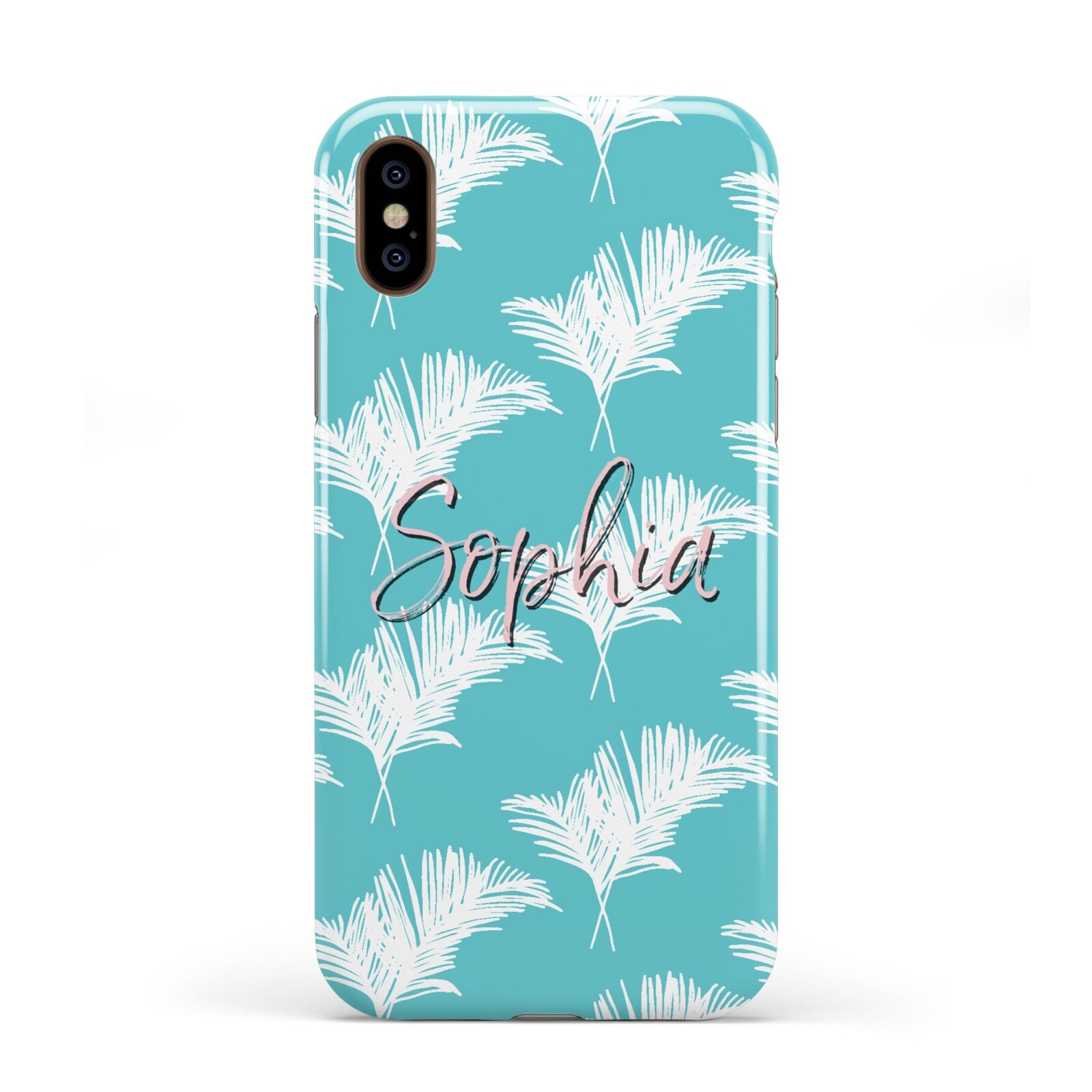 Personalised Blue White Tropical Foliage Apple iPhone XS 3D Tough