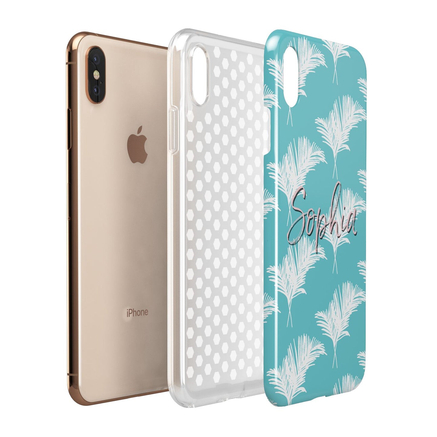 Personalised Blue White Tropical Foliage Apple iPhone Xs Max 3D Tough Case Expanded View