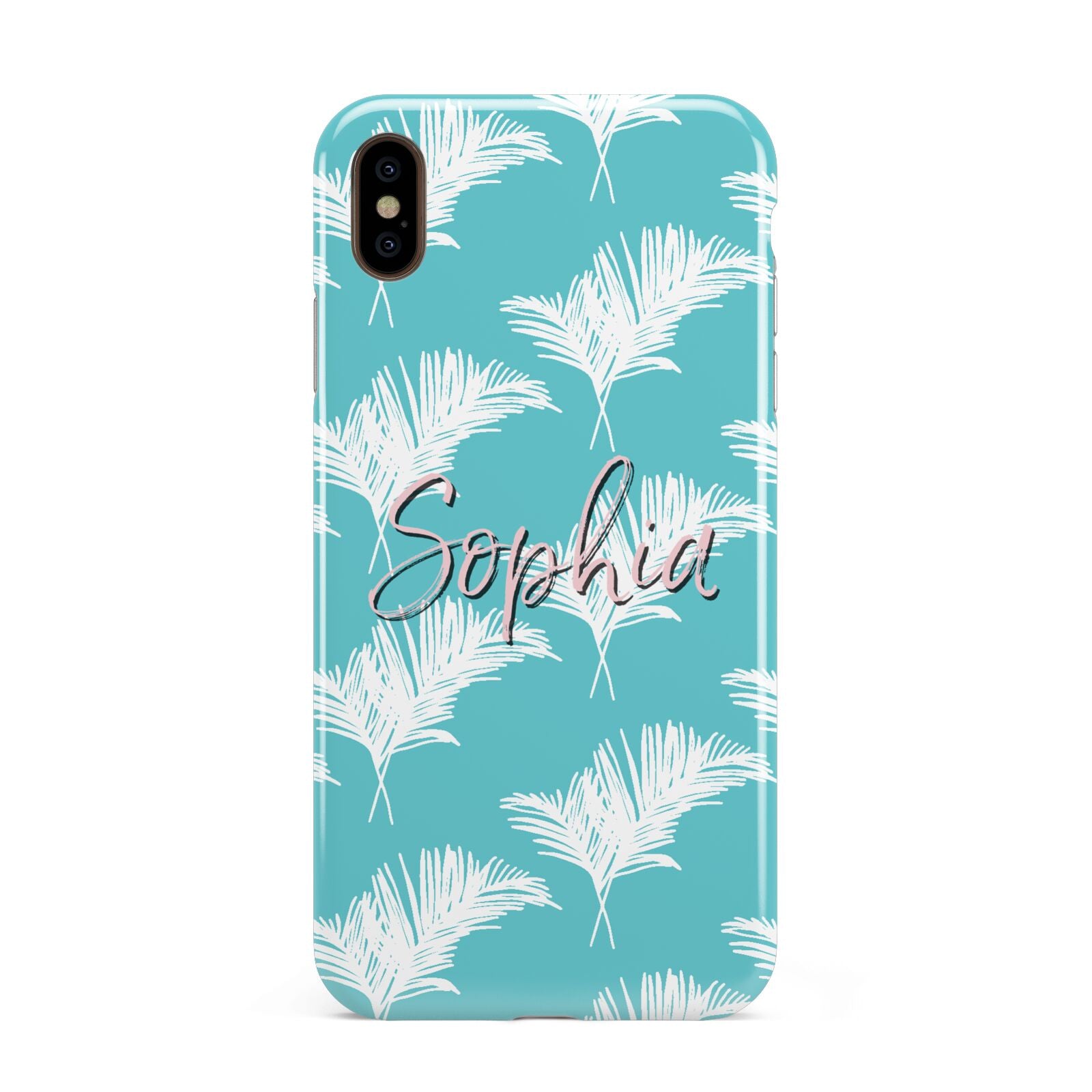 Personalised Blue White Tropical Foliage Apple iPhone Xs Max 3D Tough Case