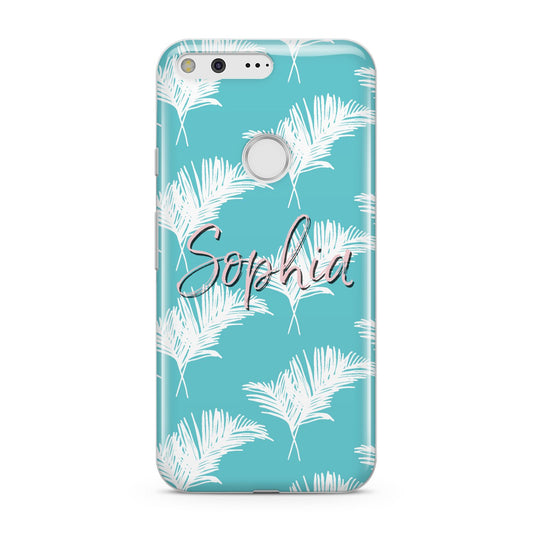 Personalised Blue White Tropical Foliage Google Pixel Case