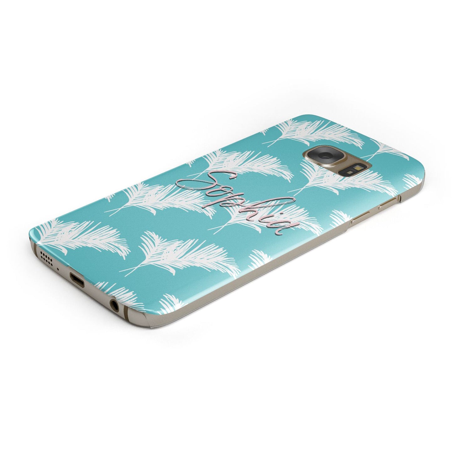 Personalised Blue White Tropical Foliage Protective Samsung Galaxy Case Angled Image