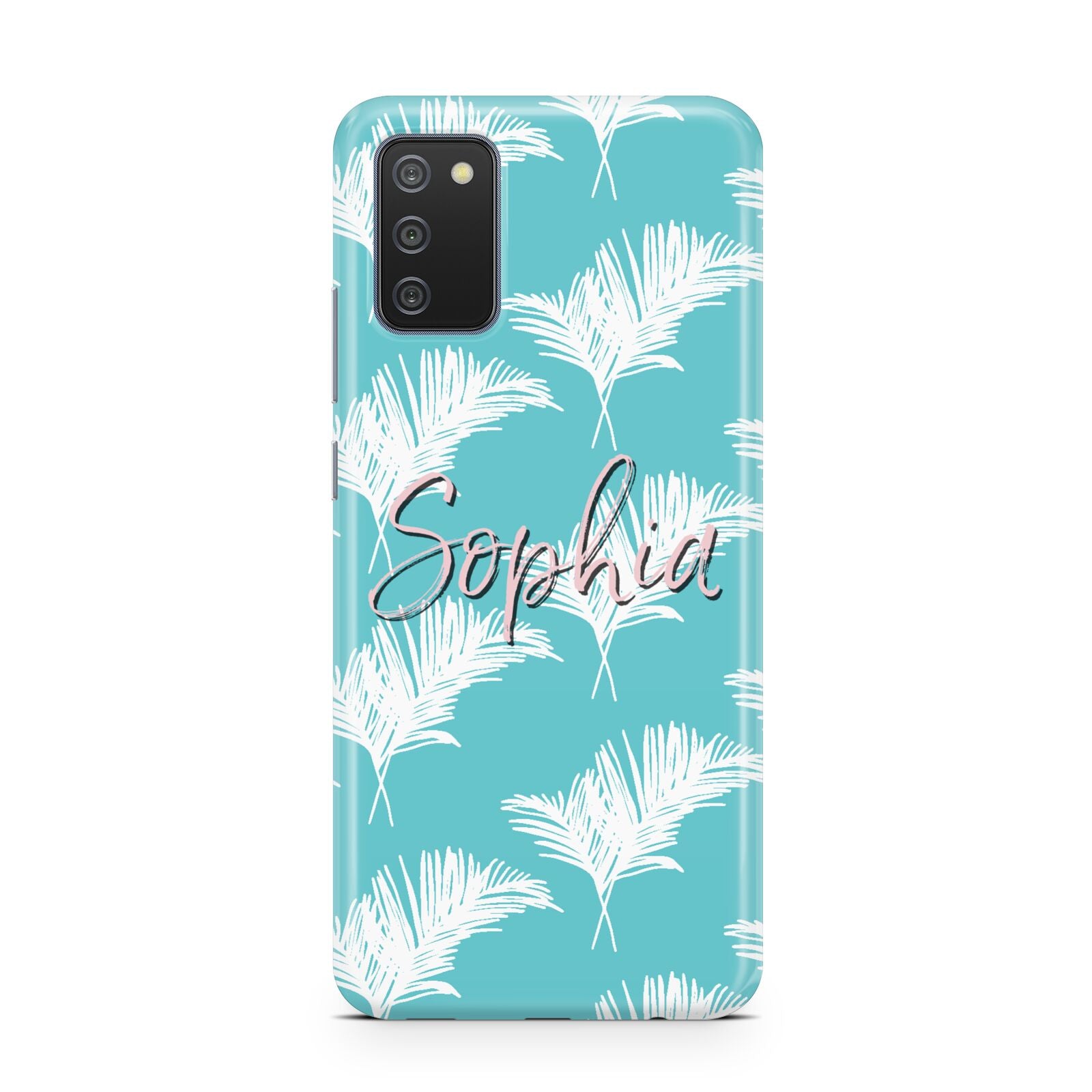 Personalised Blue White Tropical Foliage Samsung A02s Case