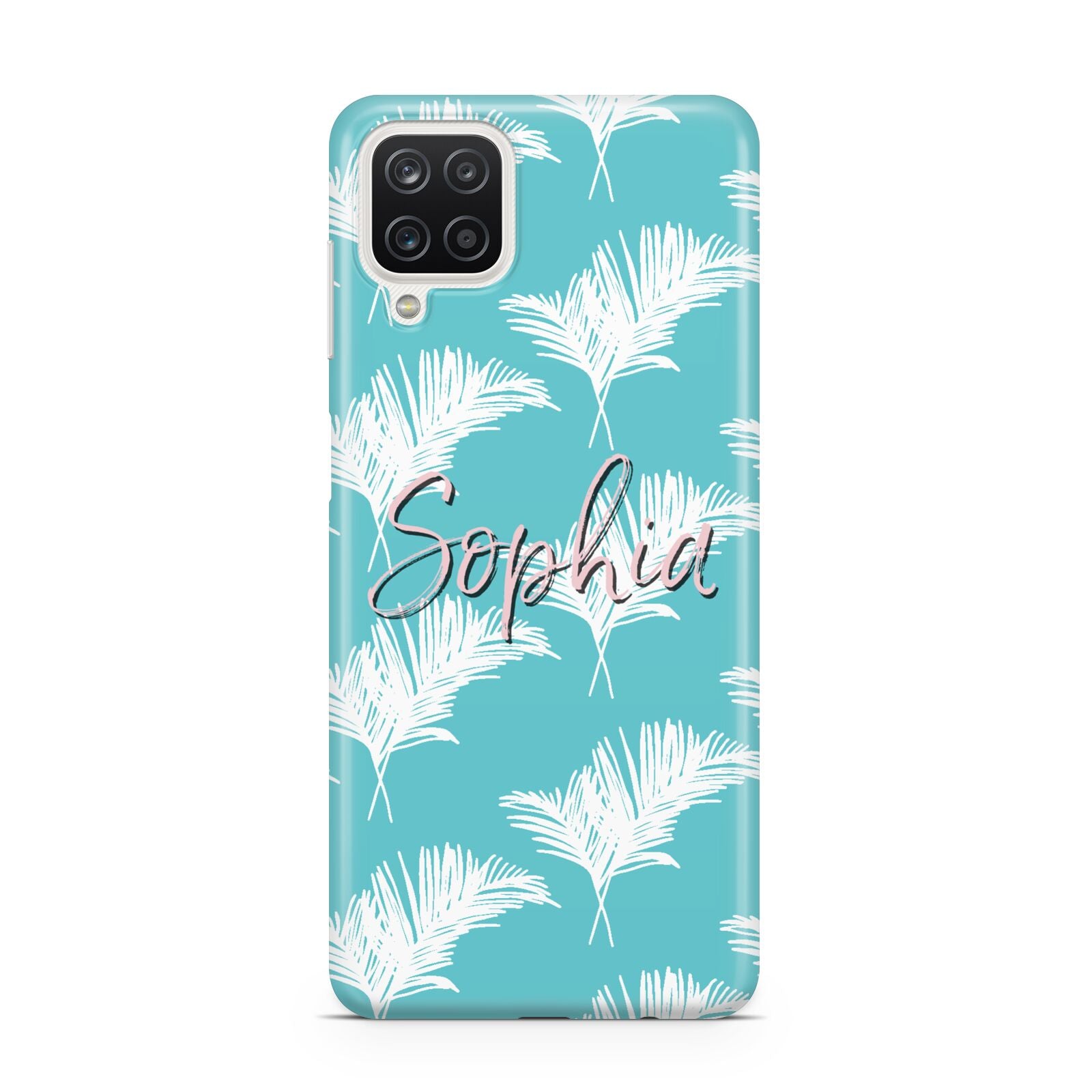 Personalised Blue White Tropical Foliage Samsung A12 Case