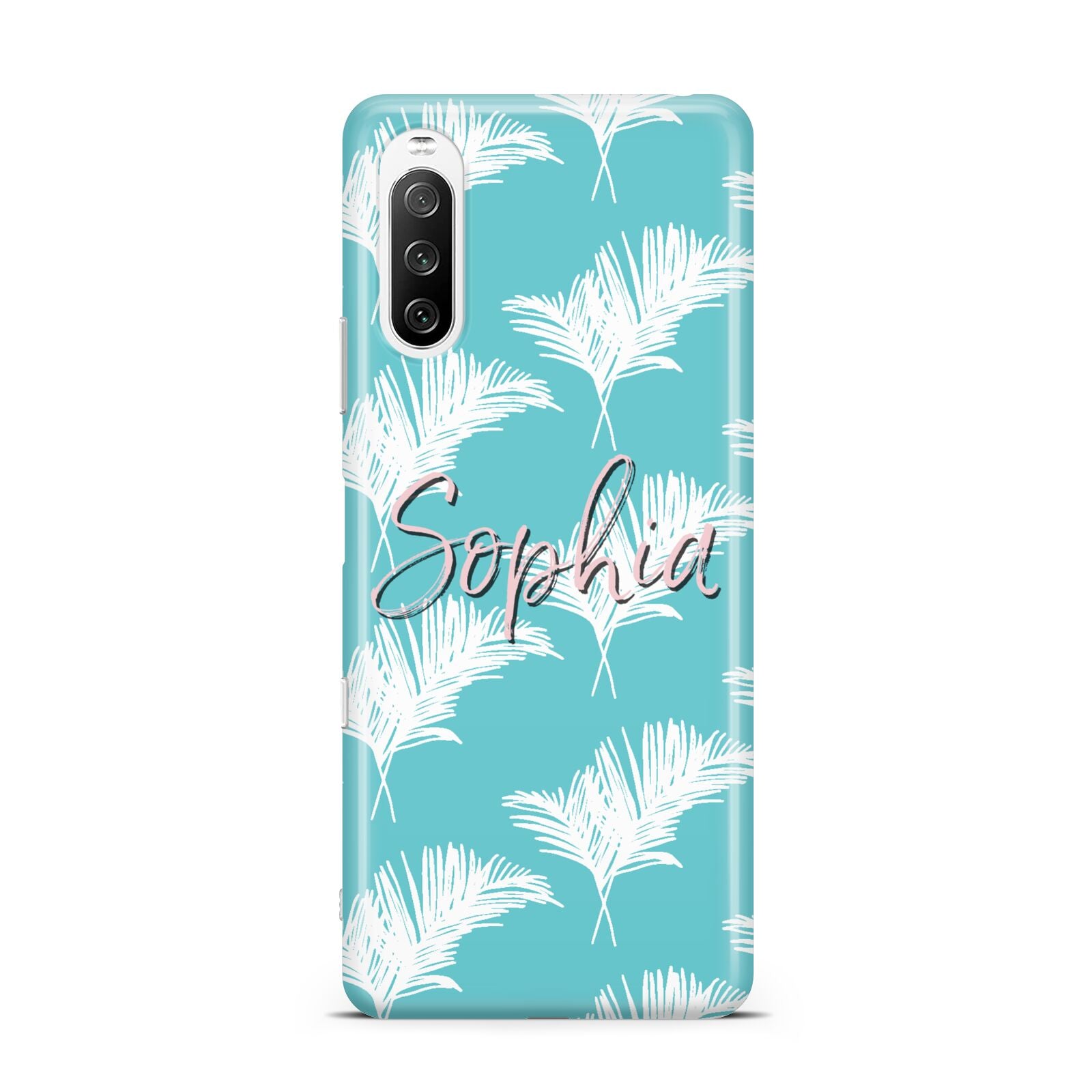 Personalised Blue White Tropical Foliage Sony Xperia 10 III Case