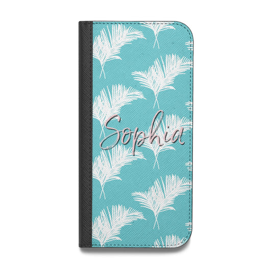 Personalised Blue White Tropical Foliage Vegan Leather Flip iPhone Case