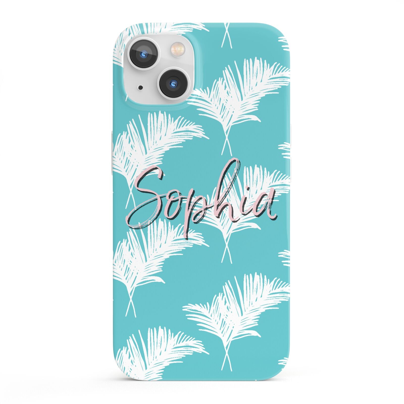 Personalised Blue White Tropical Foliage iPhone 13 Full Wrap 3D Snap Case