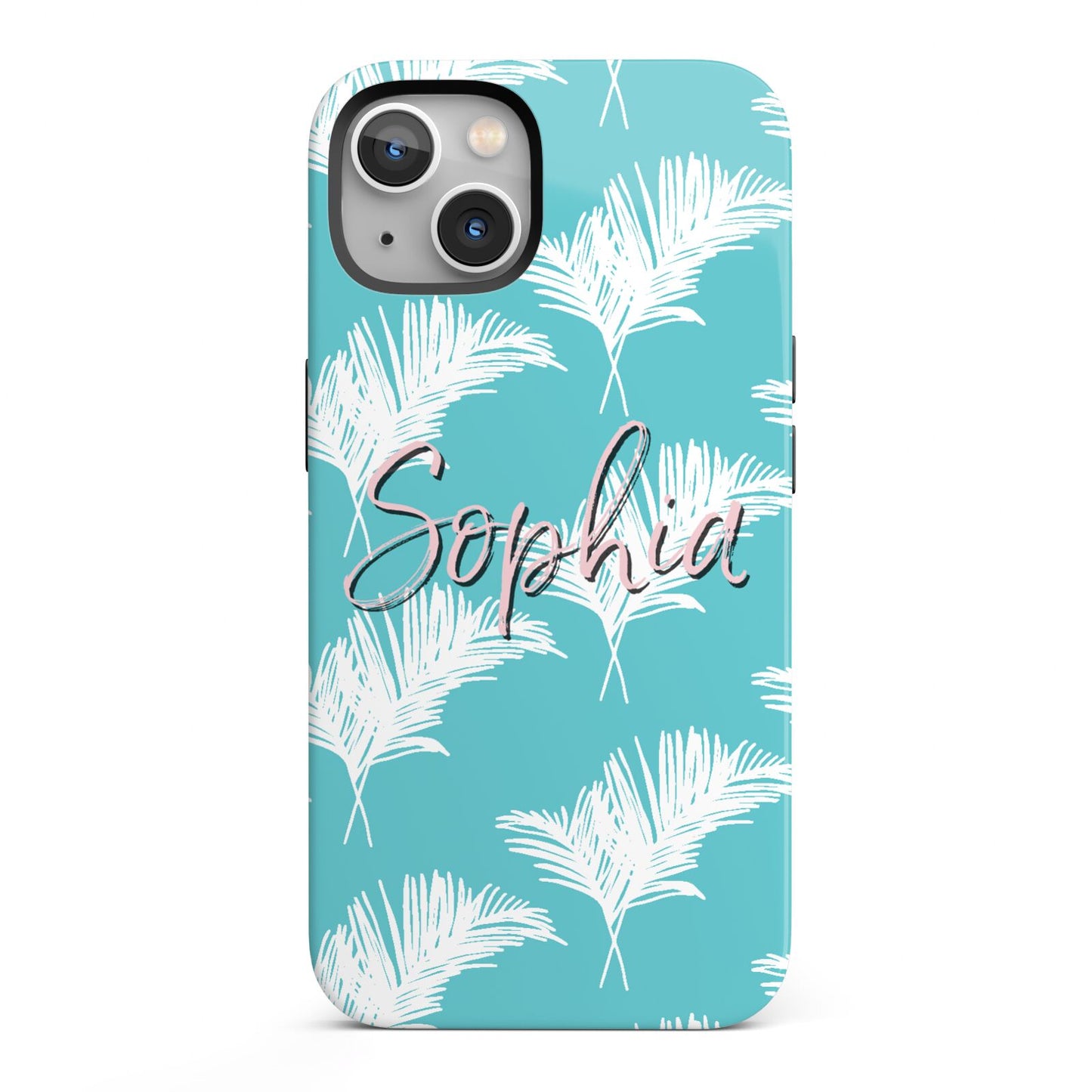 Personalised Blue White Tropical Foliage iPhone 13 Full Wrap 3D Tough Case