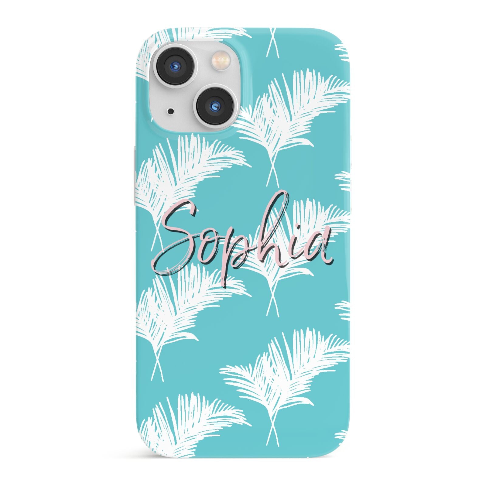 Personalised Blue White Tropical Foliage iPhone 13 Mini Full Wrap 3D Snap Case