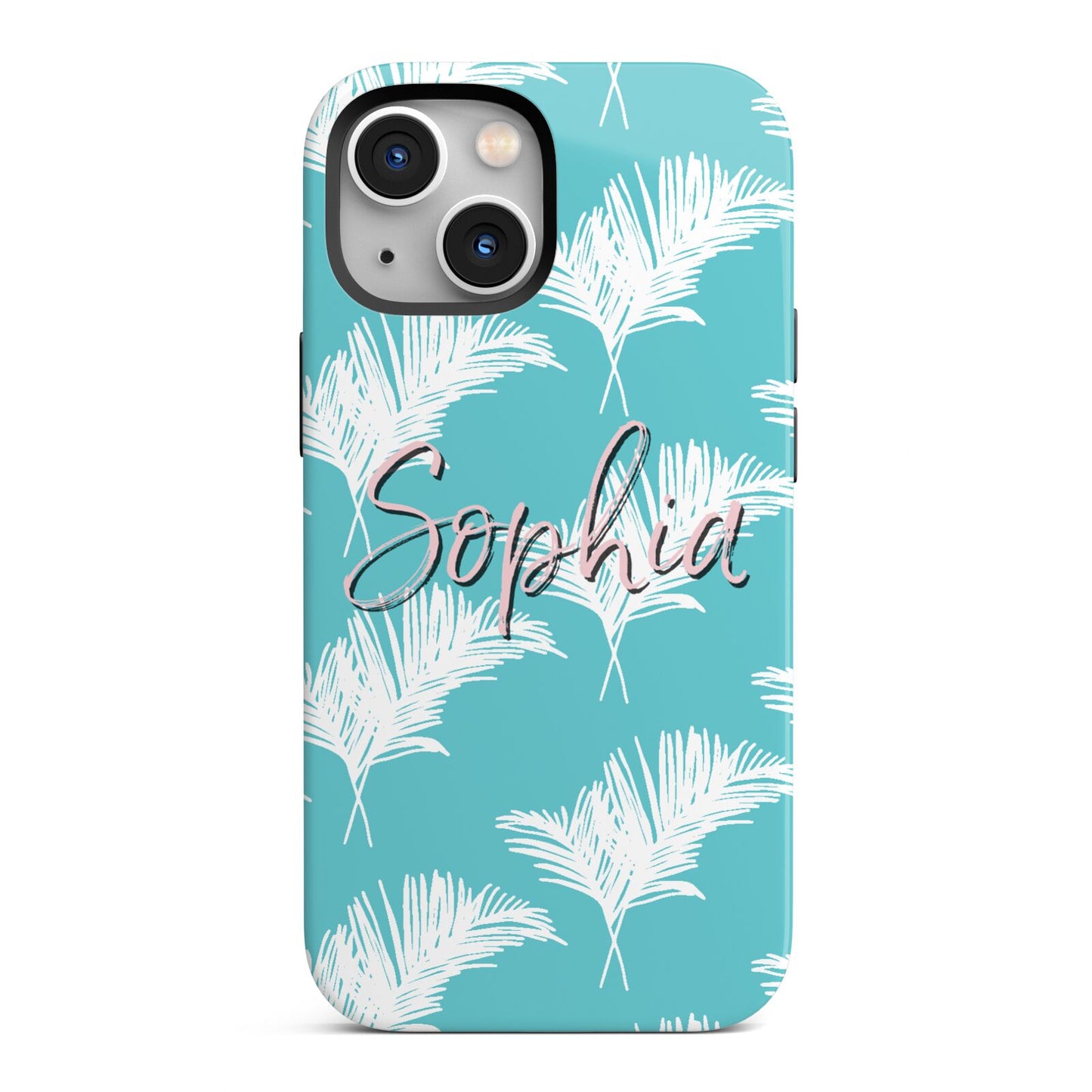 Personalised Blue White Tropical Foliage iPhone 13 Mini Full Wrap 3D Tough Case