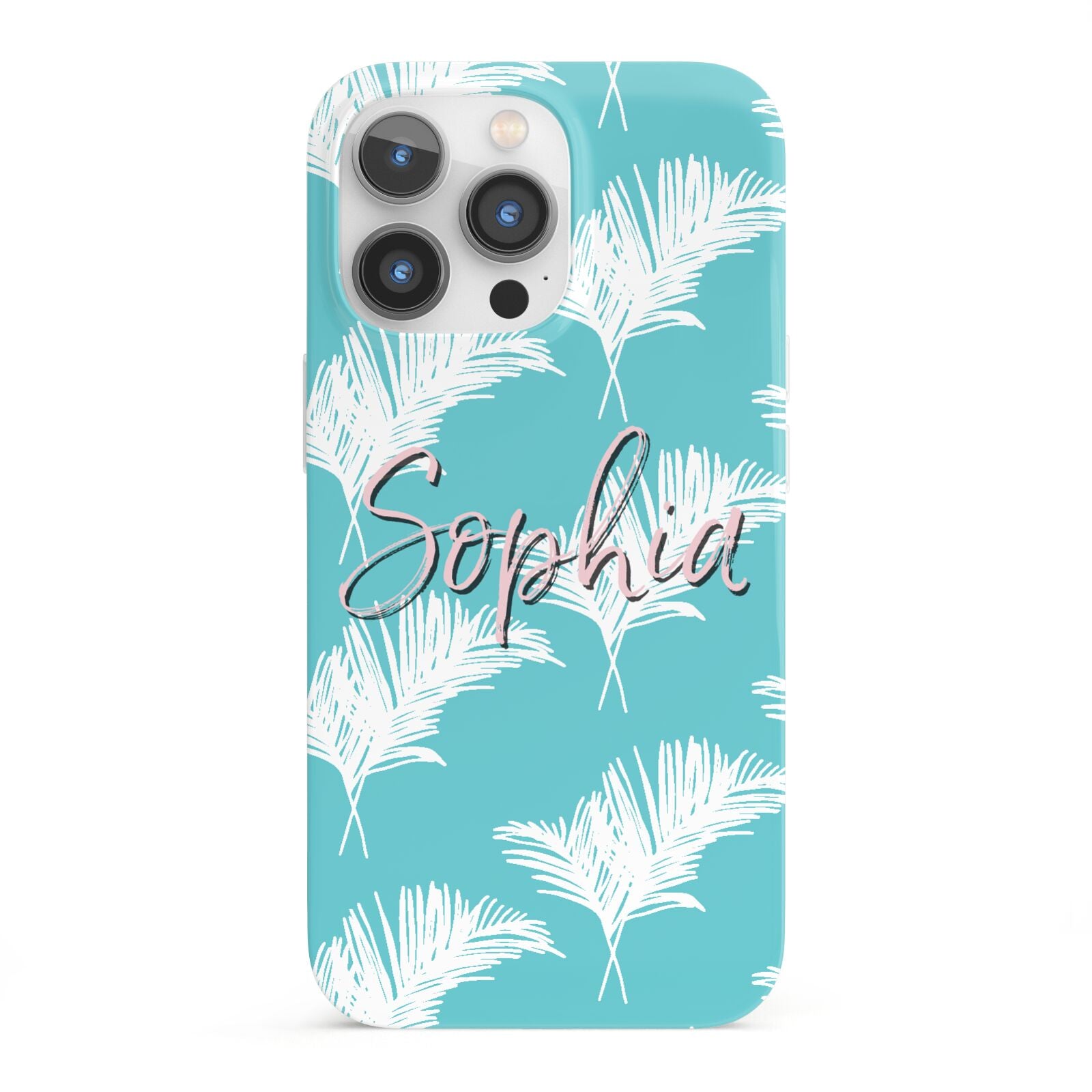 Personalised Blue White Tropical Foliage iPhone 13 Pro Full Wrap 3D Snap Case