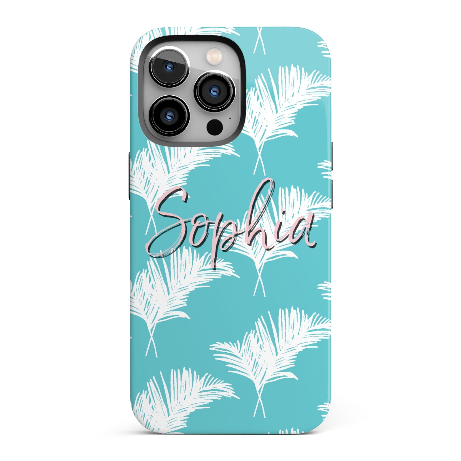 Personalised Blue White Tropical Foliage iPhone 13 Pro Full Wrap 3D Tough Case