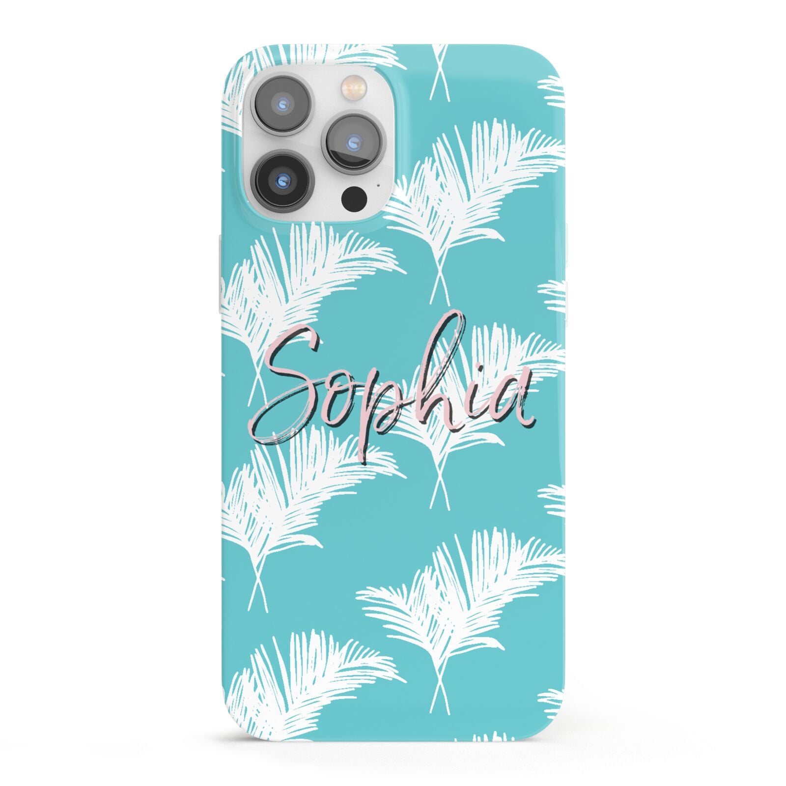 Personalised Blue White Tropical Foliage iPhone 13 Pro Max Full Wrap 3D Snap Case