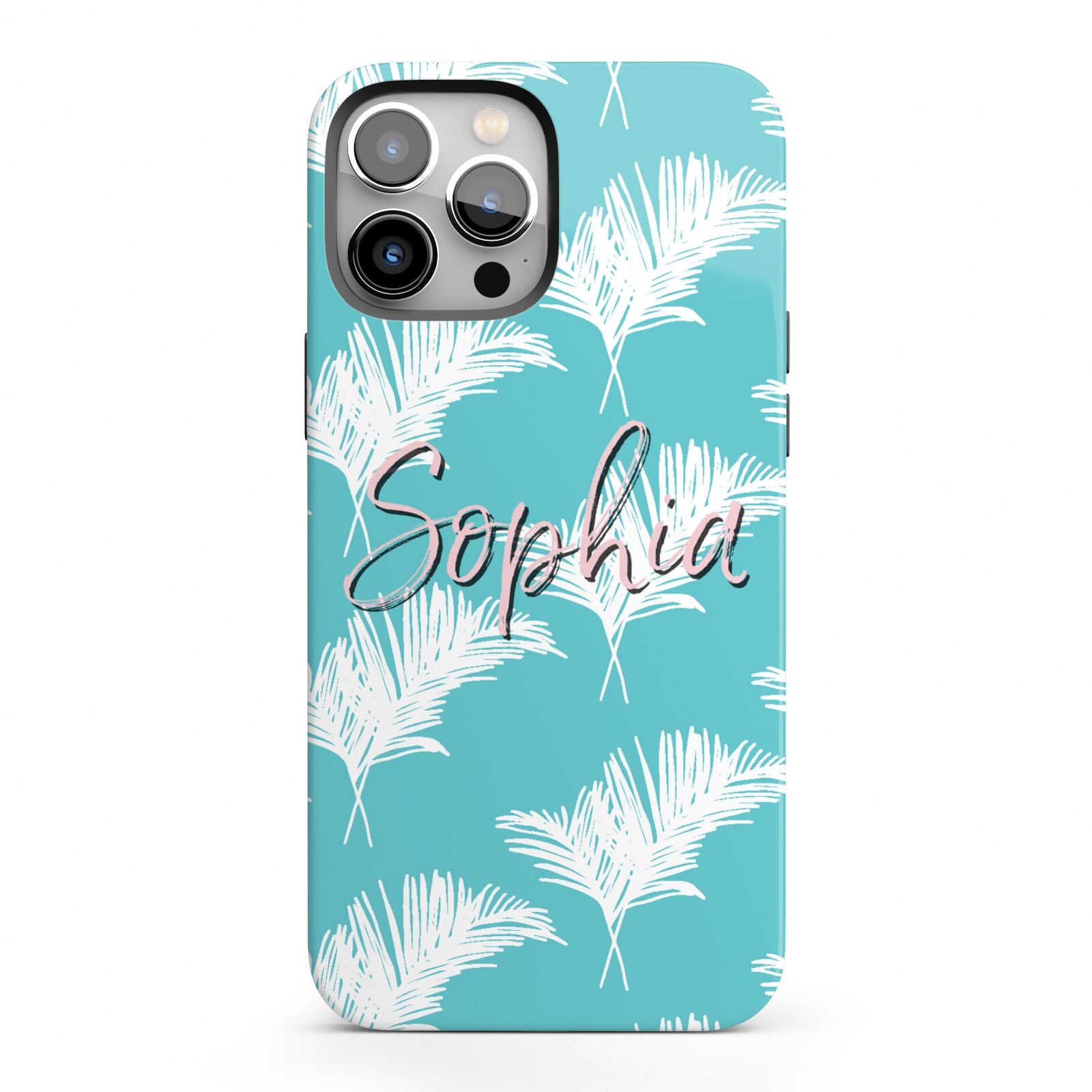 Personalised Blue White Tropical Foliage iPhone 13 Pro Max Full Wrap 3D Tough Case