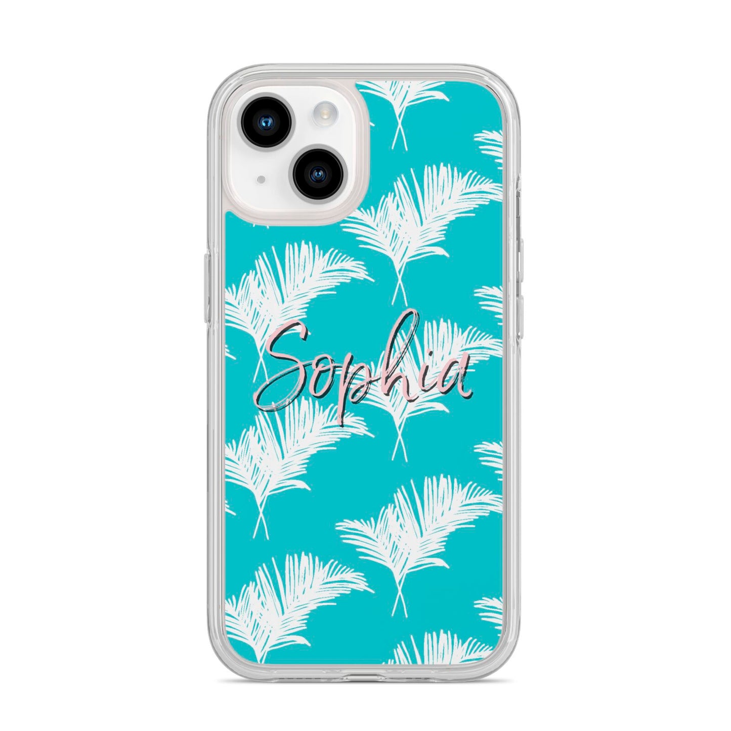 Personalised Blue White Tropical Foliage iPhone 14 Clear Tough Case Starlight