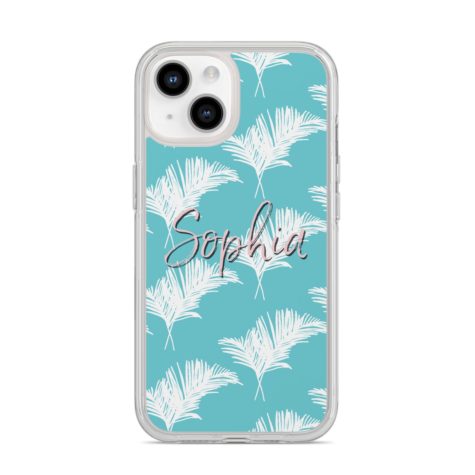 Personalised Blue White Tropical Foliage iPhone 14 Clear Tough Case Starlight