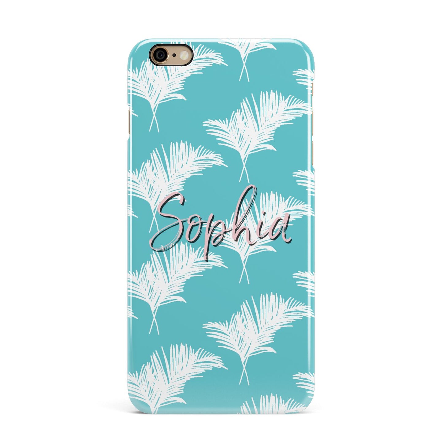 Personalised Blue White Tropical Foliage iPhone 6 Plus 3D Snap Case on Gold Phone