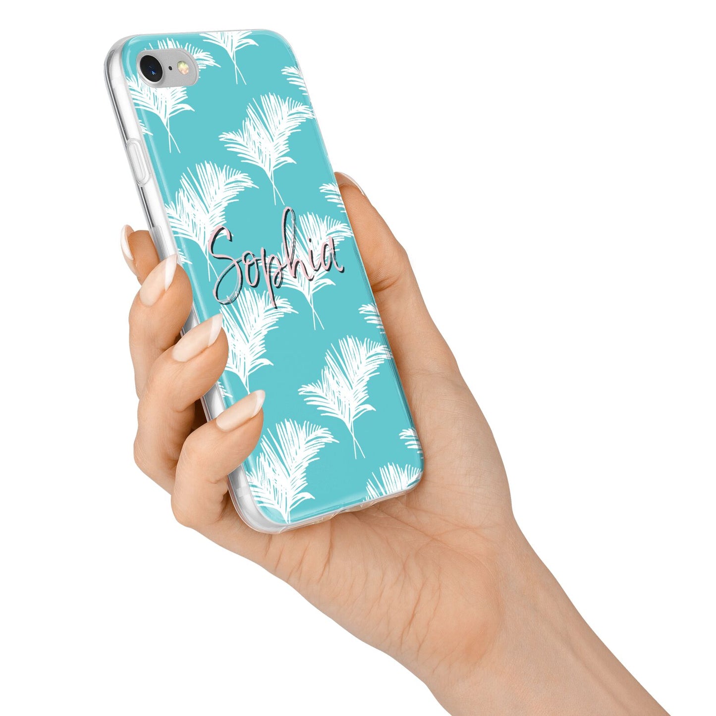 Personalised Blue White Tropical Foliage iPhone 7 Bumper Case on Silver iPhone Alternative Image