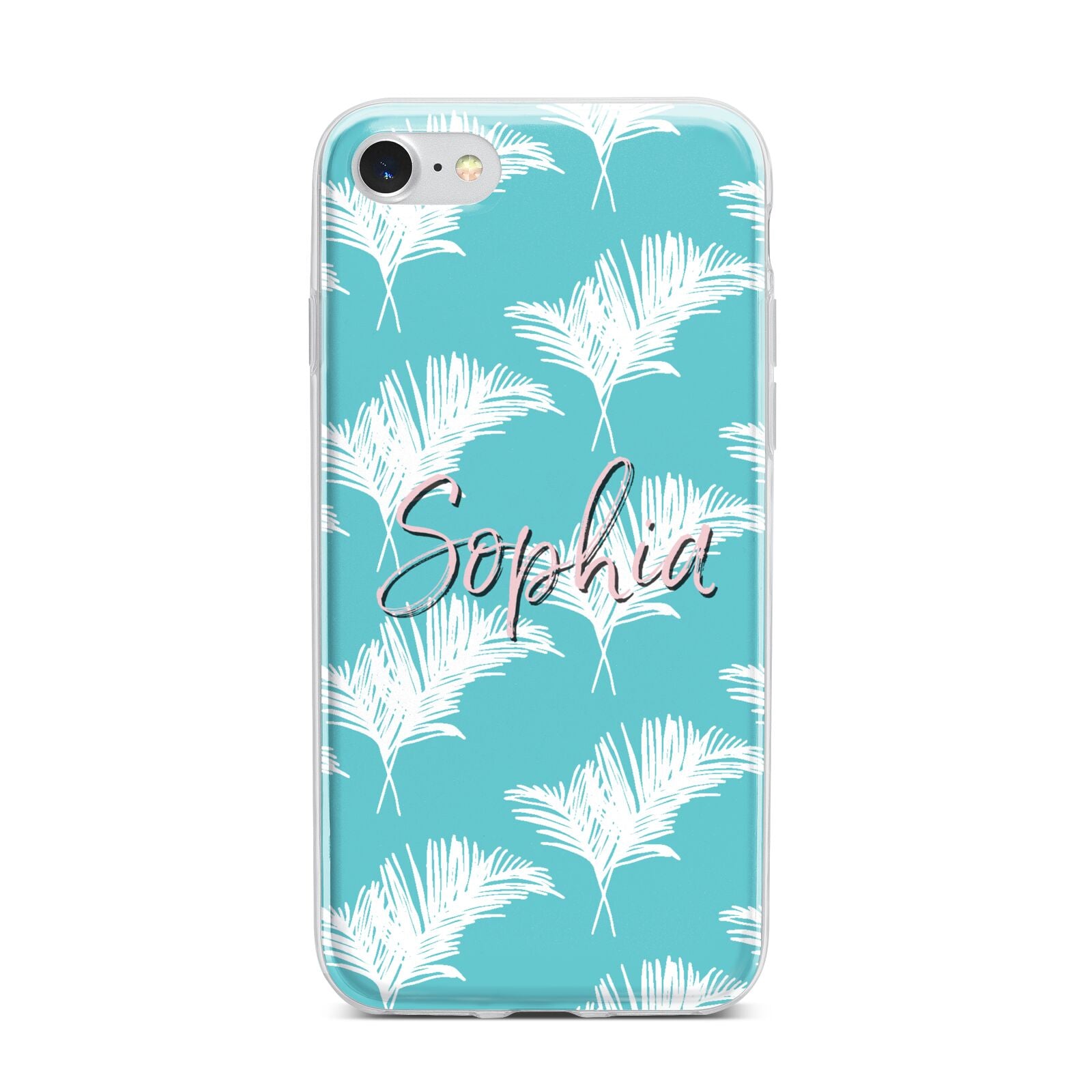 Personalised Blue White Tropical Foliage iPhone 7 Bumper Case on Silver iPhone