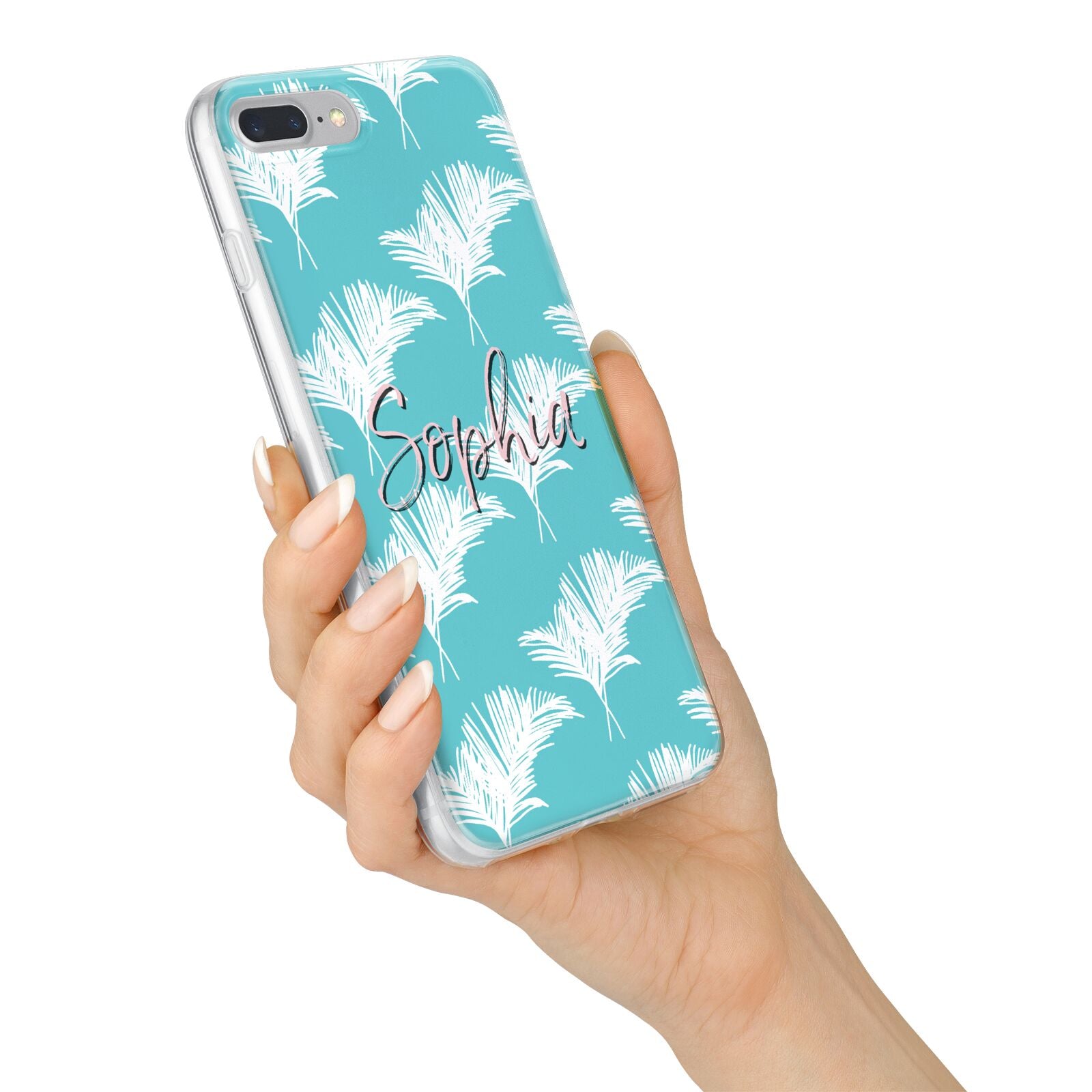 Personalised Blue White Tropical Foliage iPhone 7 Plus Bumper Case on Silver iPhone Alternative Image