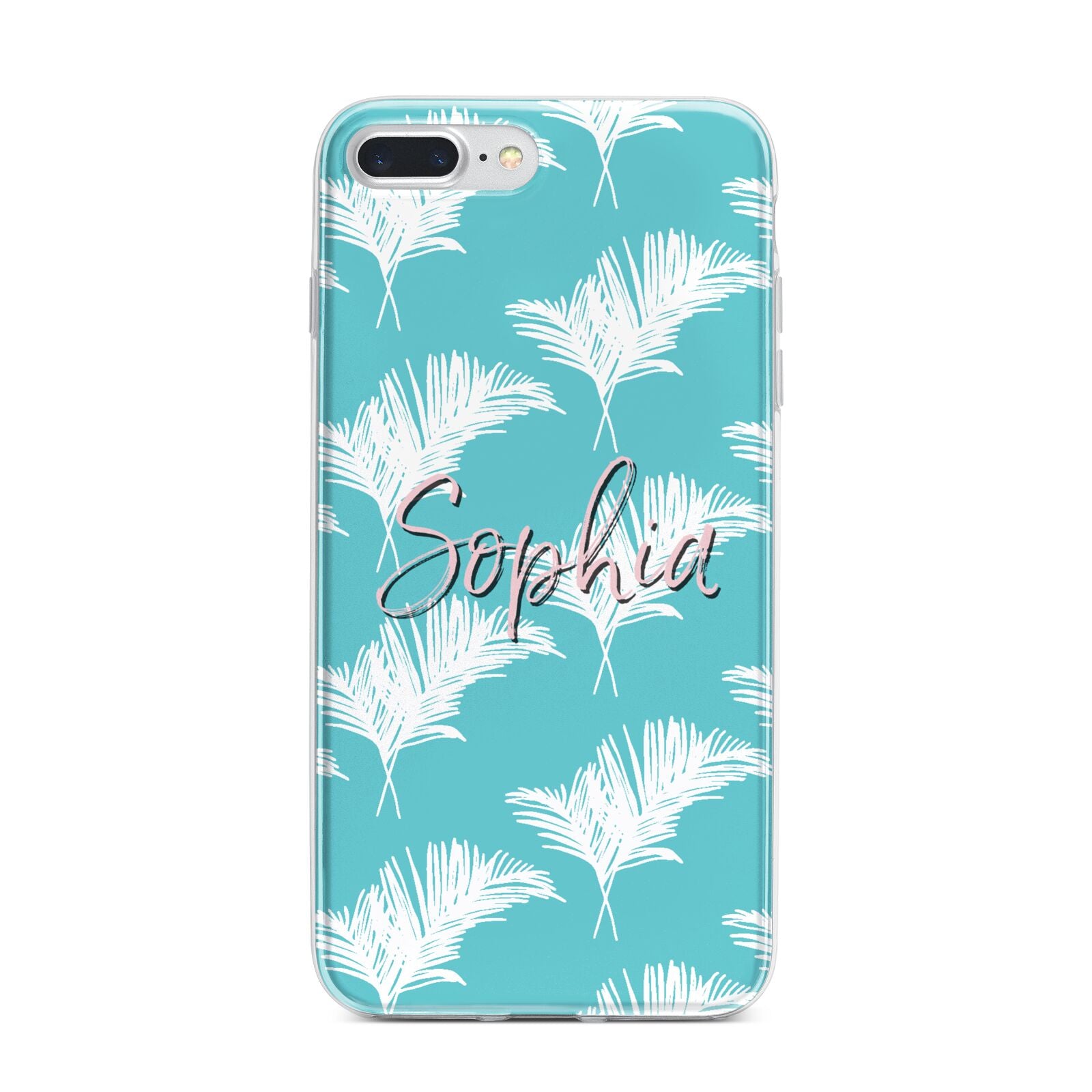 Personalised Blue White Tropical Foliage iPhone 7 Plus Bumper Case on Silver iPhone