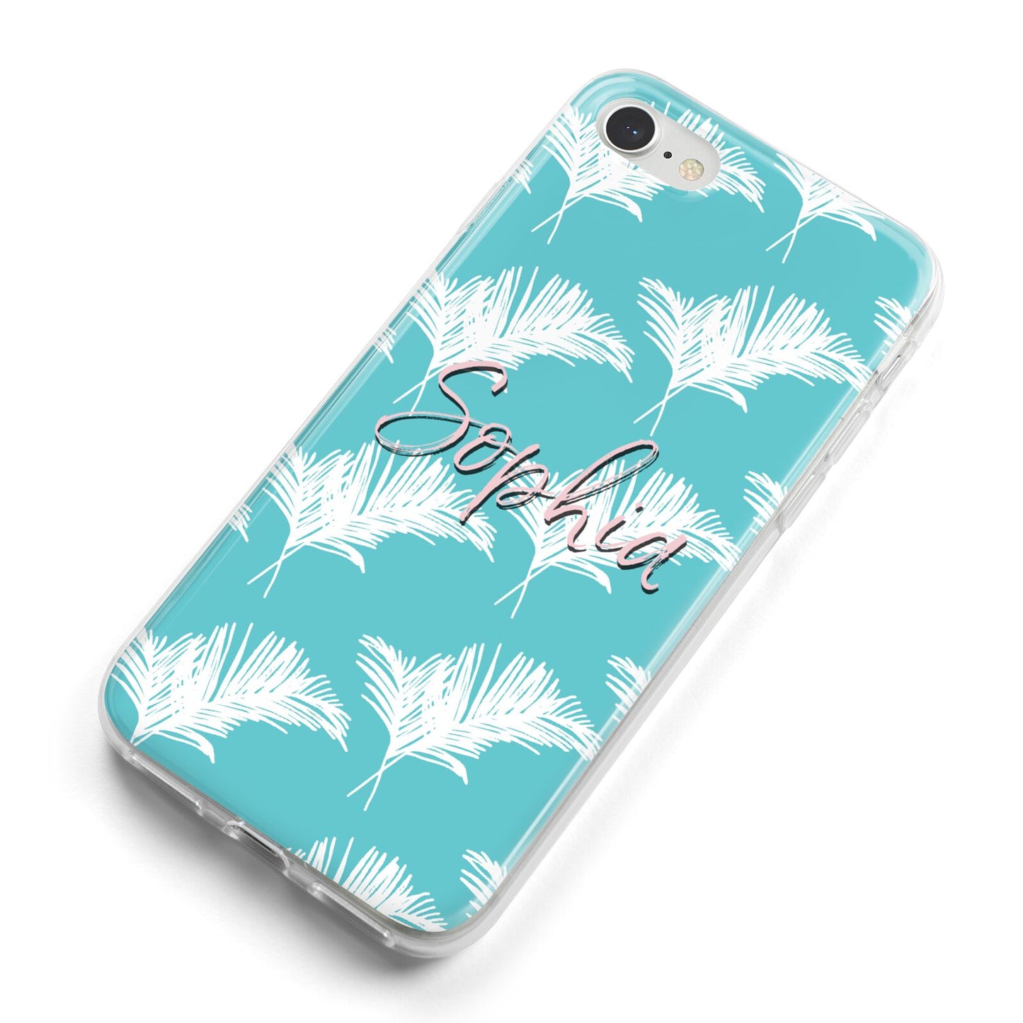 Personalised Blue White Tropical Foliage iPhone 8 Bumper Case on Silver iPhone Alternative Image