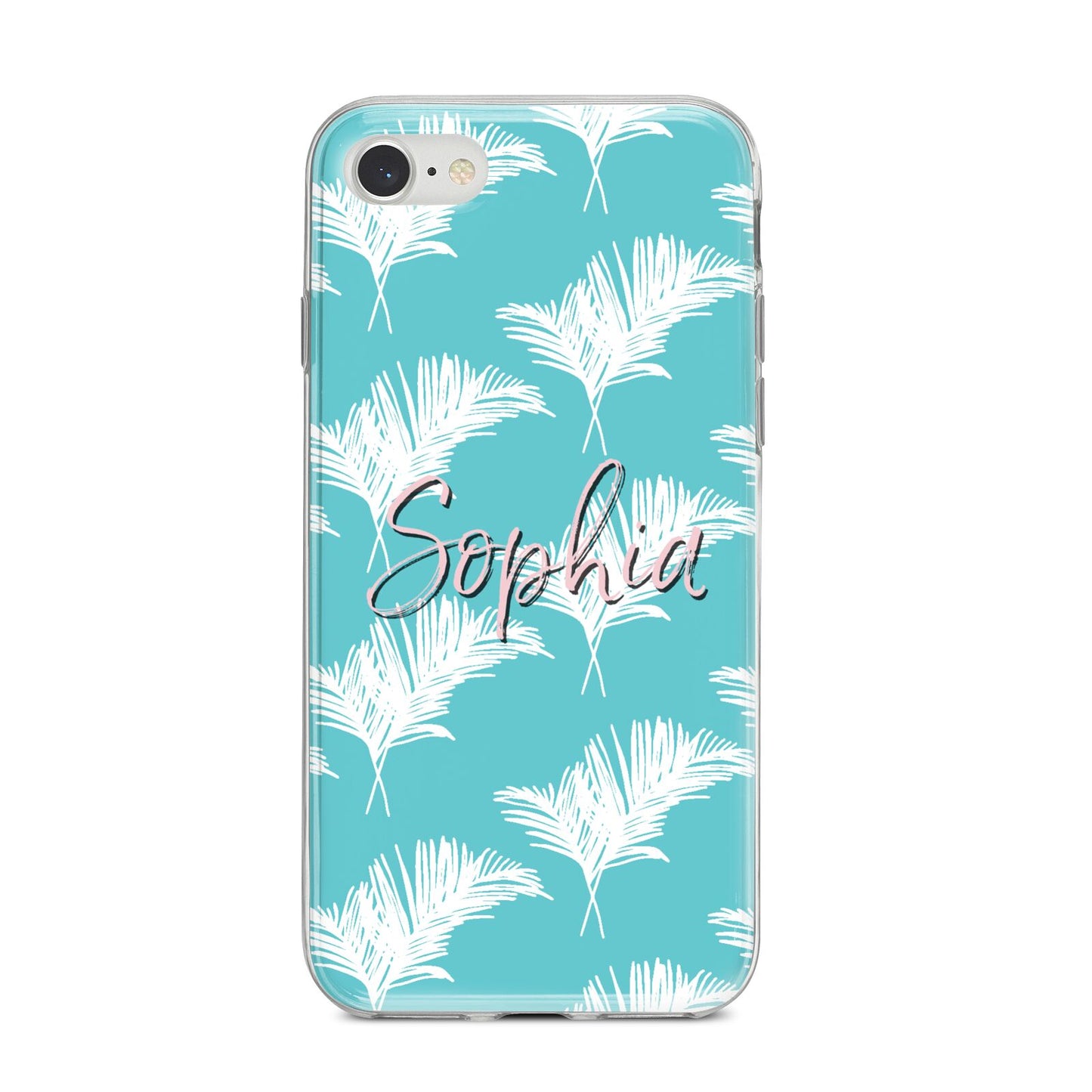 Personalised Blue White Tropical Foliage iPhone 8 Bumper Case on Silver iPhone